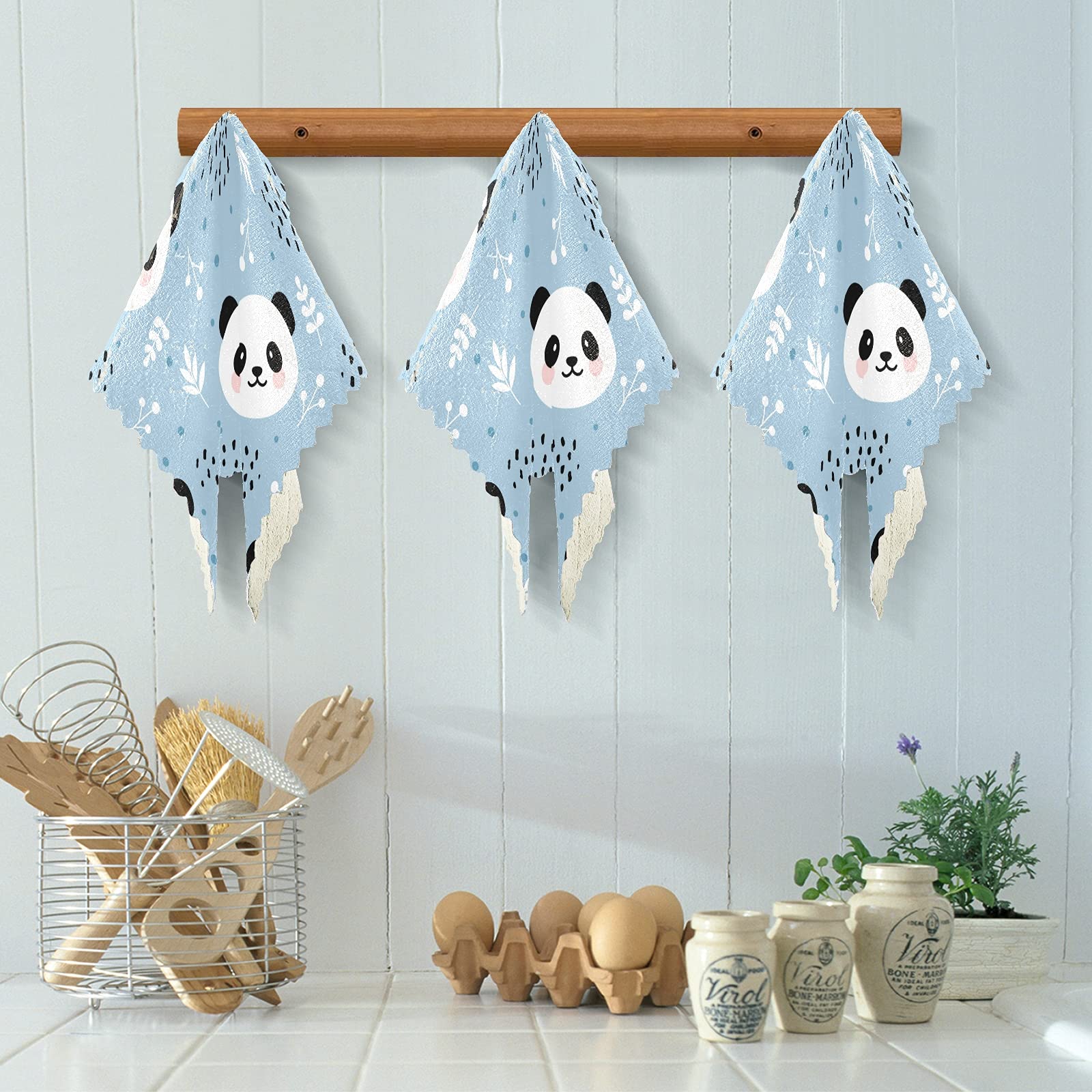 SUABO 6 Pack Cute Panda Kitchen Towels - Reusable Absorbent Dish Cloths for Washing Dishes, Cleaning Countertops - Soft Microfiber Cleaning Rags for Kitchen, Bathroom & Household Chores
