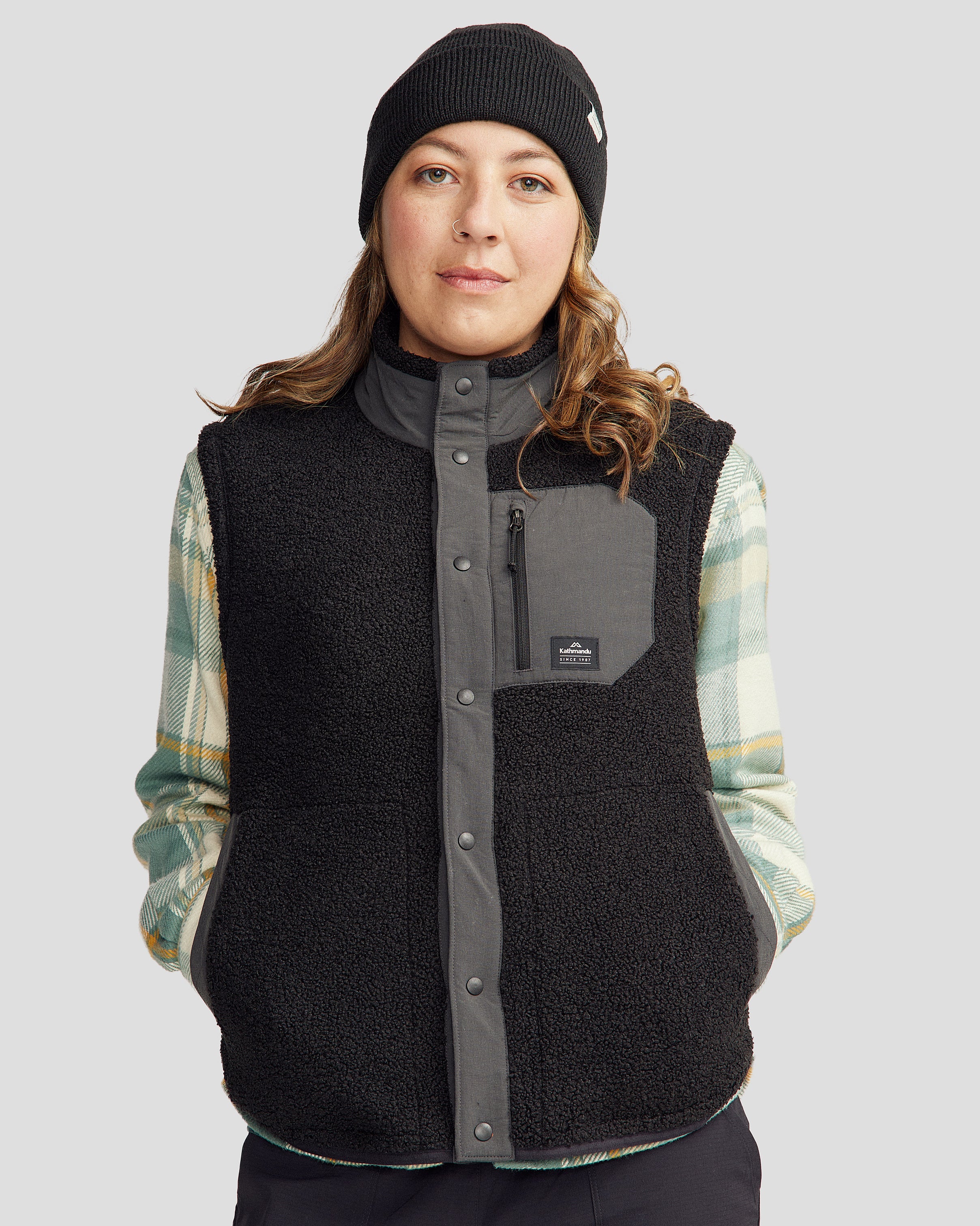 Women's Co Z High Pile Vest - Black Stingray Pattern Winter Warm Fleece Vest for Outdoor Activities & Casual Wear