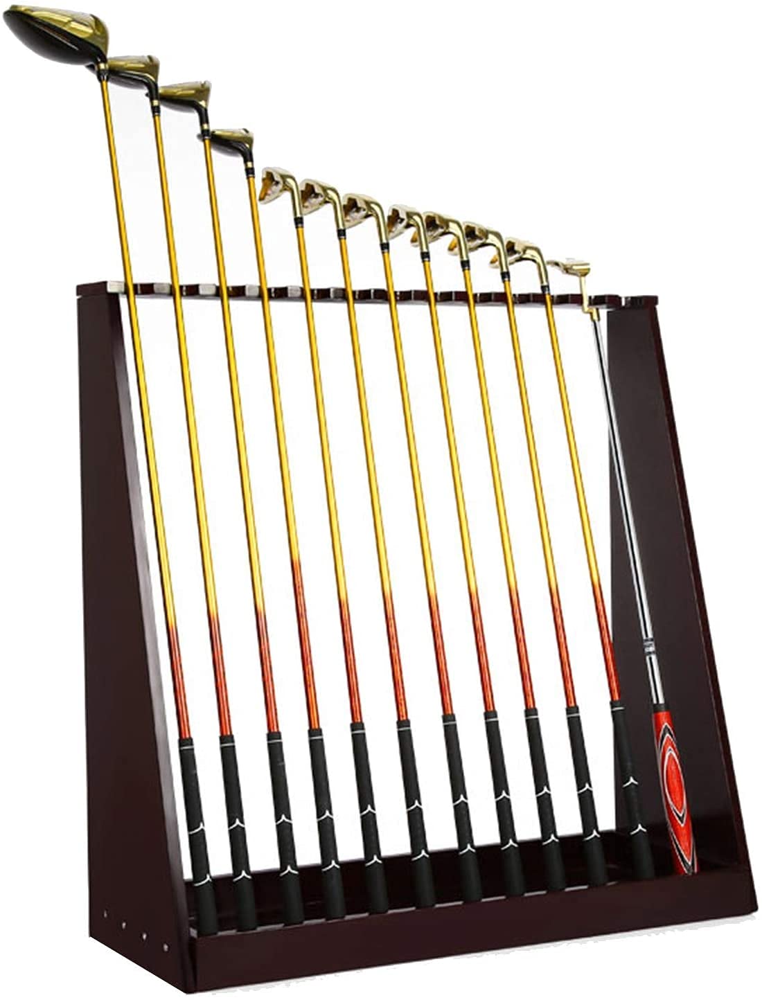 13 Hole Wooden Golf Club Floor Stand - Solid Wood Golf Putter & Cue Storage Rack for Garage Organization | Perfect for Golf Equipment Storage & Home Garage Display