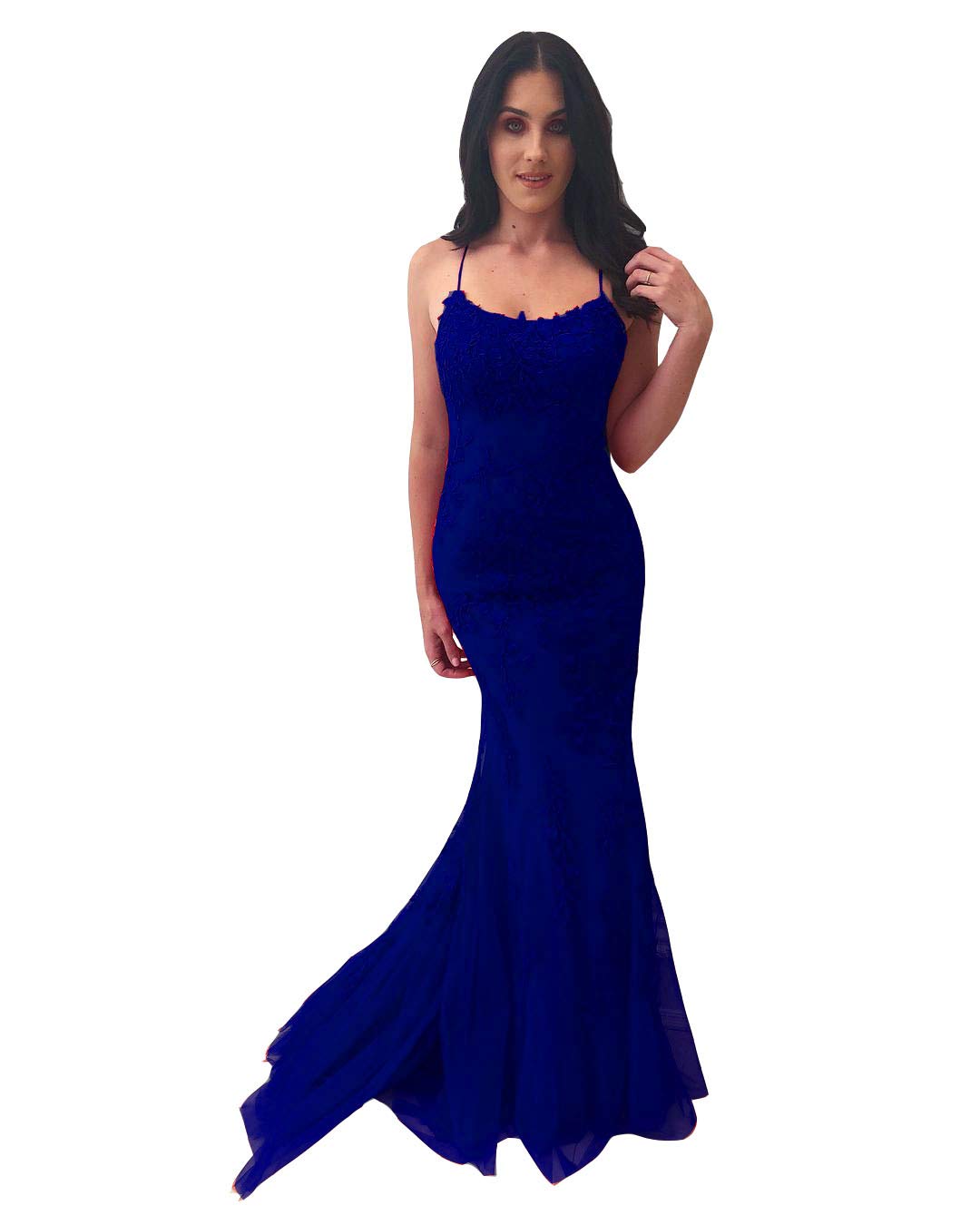 Emmani Women's Spaghetti Strap Mermaid Lace Applique Bridesmaid Dress - Royal Blue Prom Gown for Weddings, Parties & Formal Events