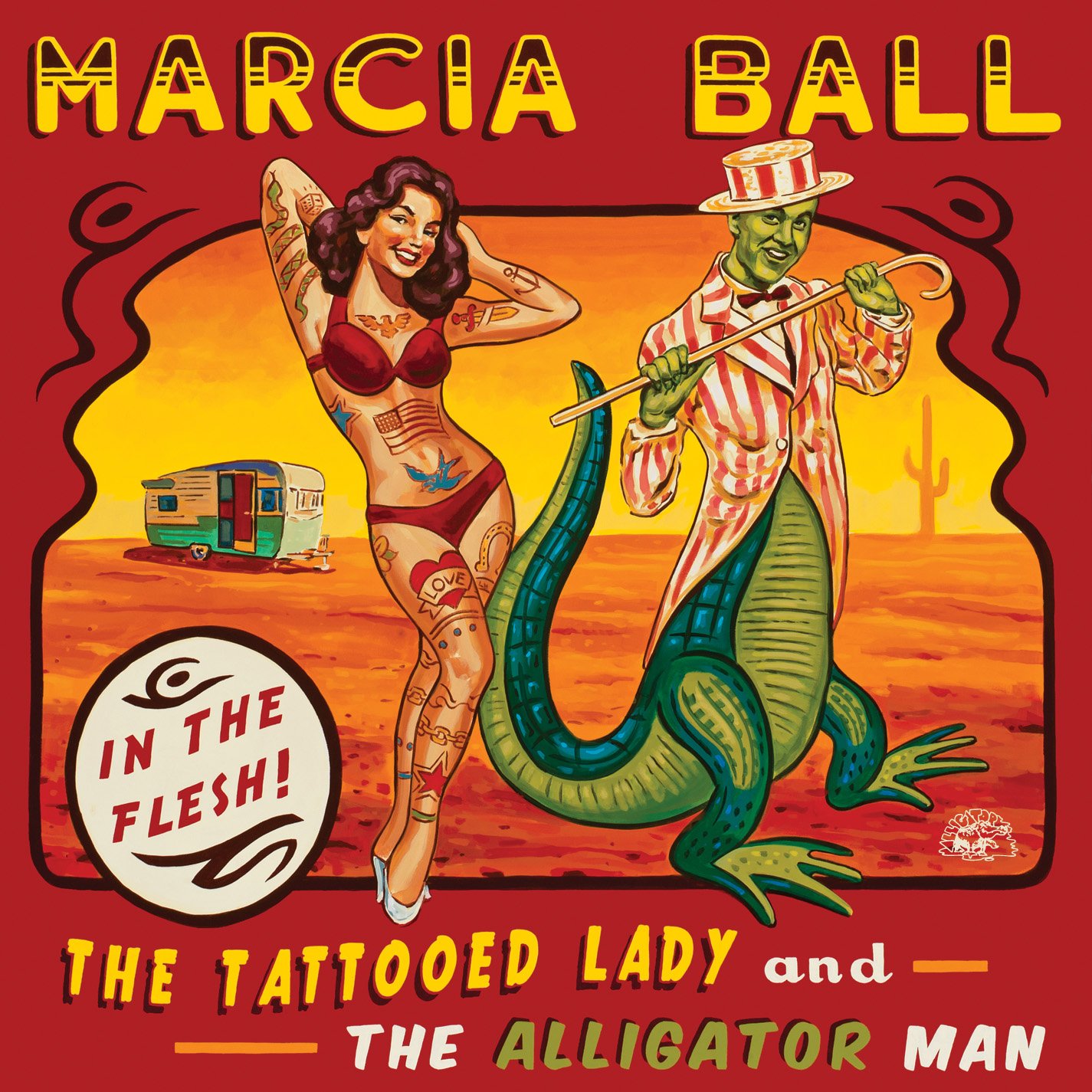 Vintage Tattooed Lady & Alligator Man Carnival Sideshow Poster - Unique Wall Art for Home Decor, Man Cave, Tattoo Parlor & Circus-Themed Rooms