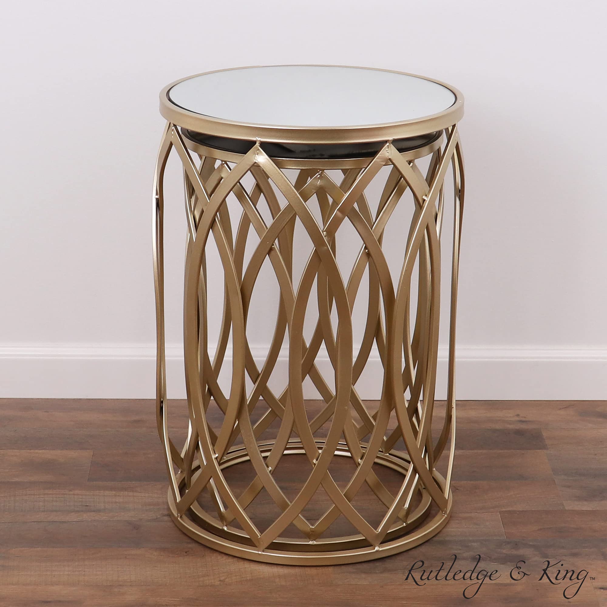 Rutledge & King Gold Nesting Side Tables Set of 2 - Modern Mirrored End Tables & Nightstands - Small Accent Tables for Living Room, Bedroom, and Office Decor