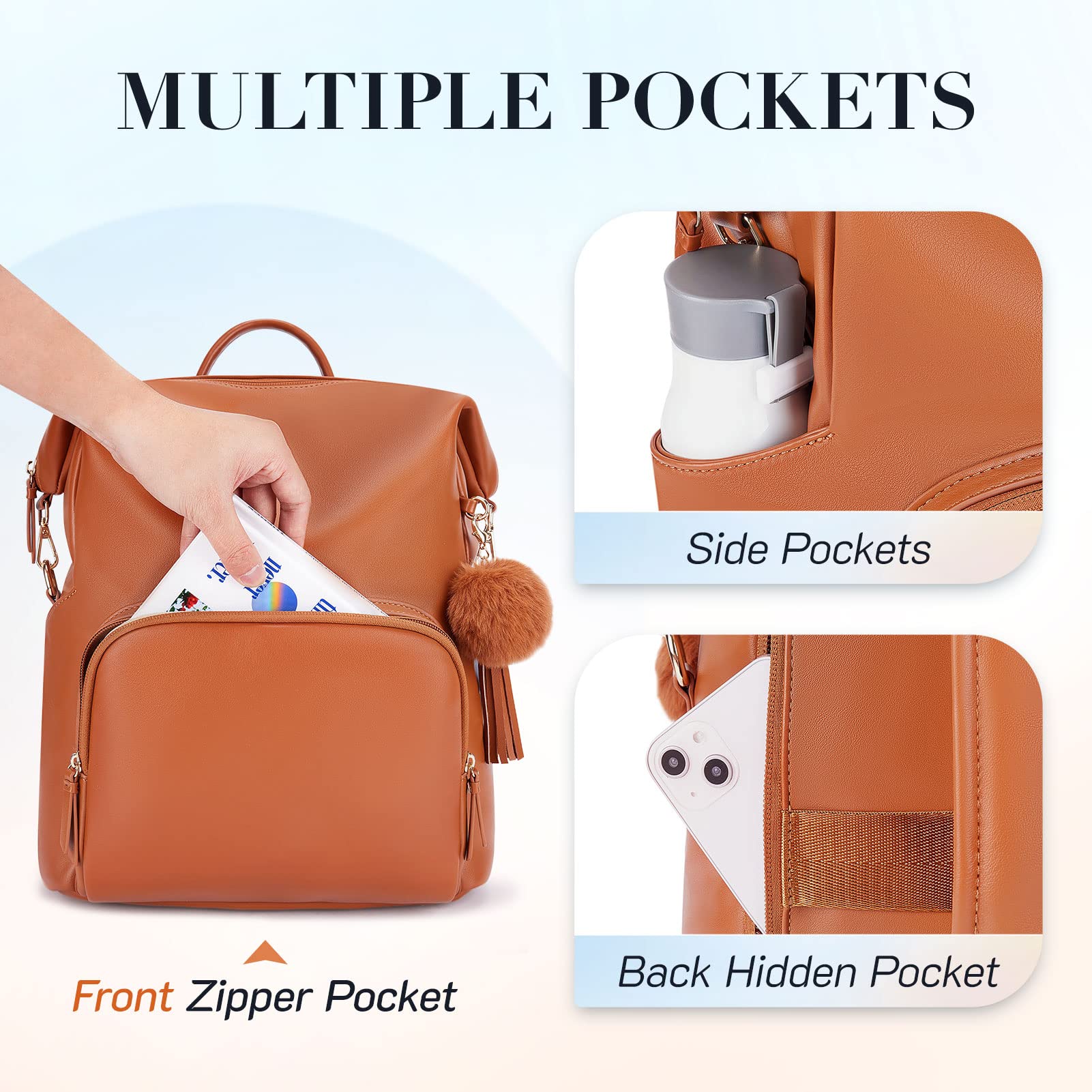 Missnine Women's Fashion Leather Backpack - Stylish Large College Travel Backpack with Tassel, Brown | Perfect for Work, School & Weekend Getaways
