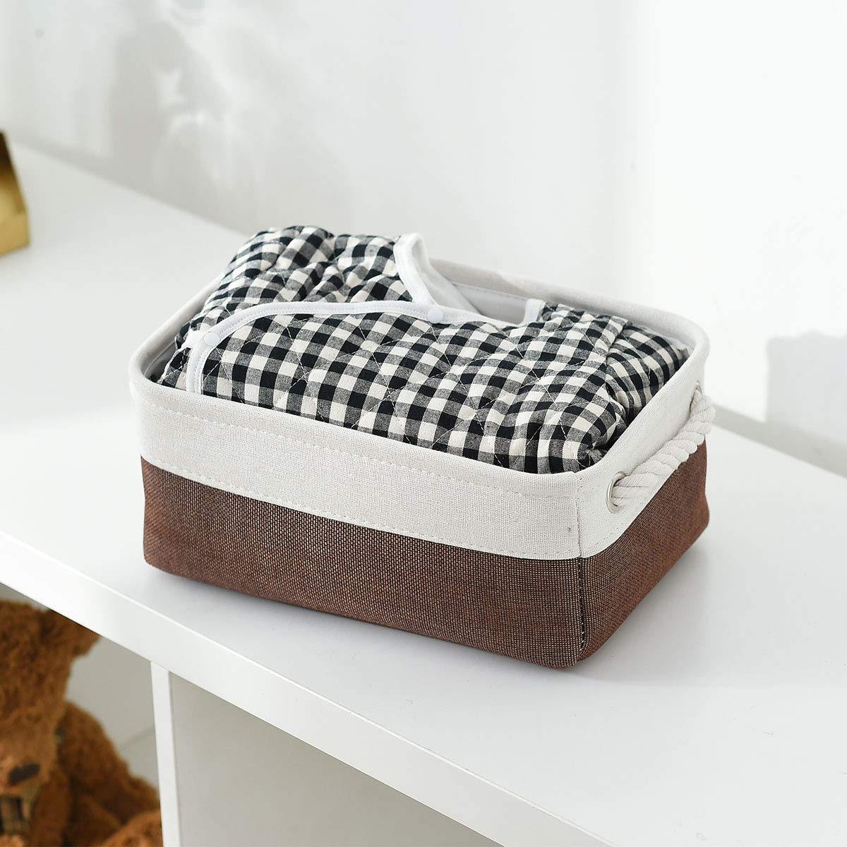 Small Fabric Storage Baskets for Shelves & Closet - Collapsible Rectangular Organizer Bins for Clothes, Books, Toys & Gifts - Perfect for Bedroom, Nursery & Home Organization