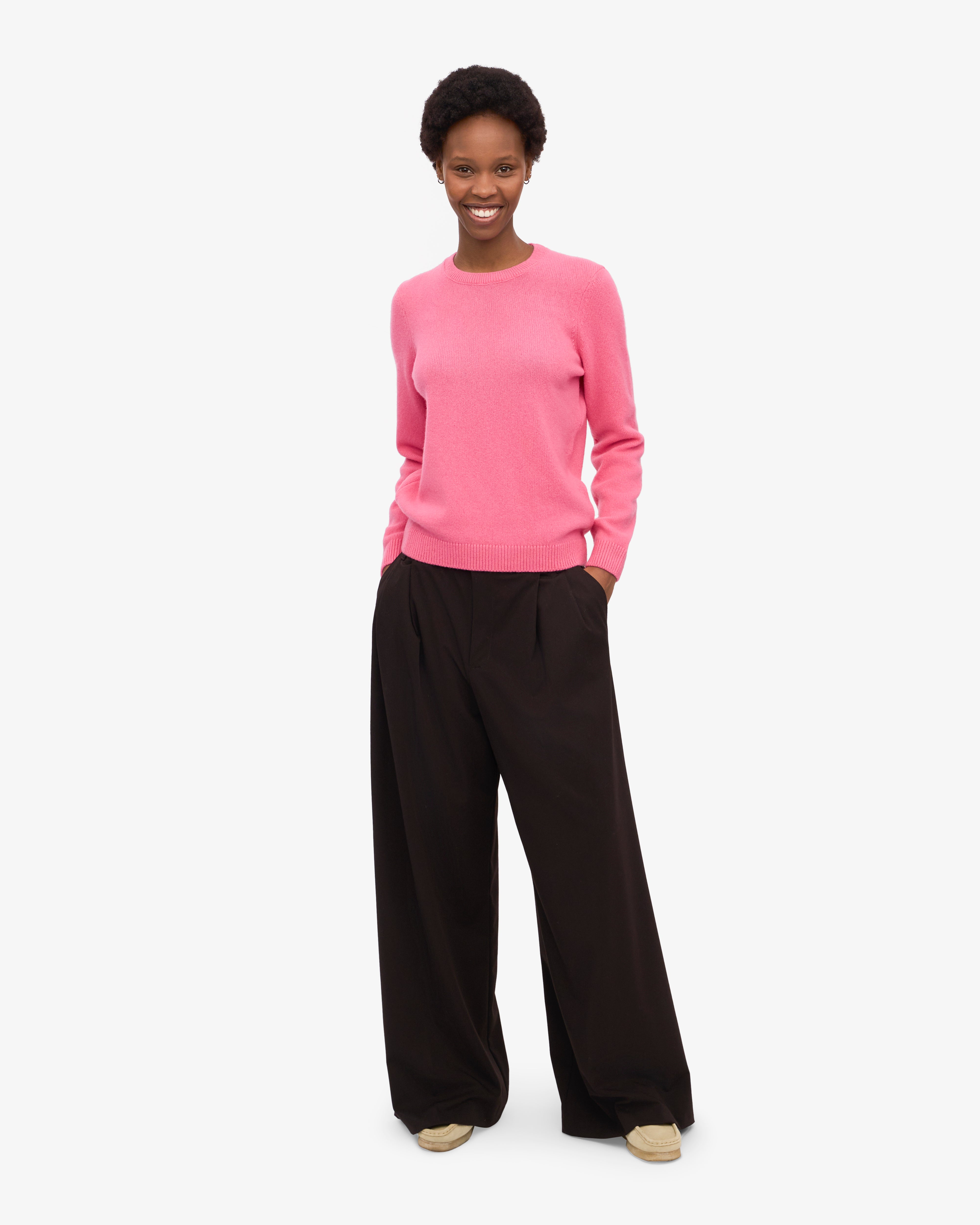 Women's Classic Merino Wool Crew Neck Sweater - Soft & Warm Winter Knitwear in Bubblegum Pink | Perfect for Office, Casual Outfits & Cold Weather Layering
