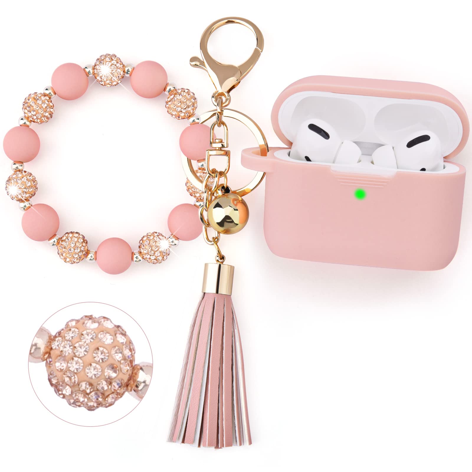 Filoto Cute Bling Bracelet Keychain Silicone Case Cover for Apple AirPods Pro (2019) - Pink Protective Wireless Charging Case | Perfect Gift for Women & Girls | Gym, Travel, Daily Use
