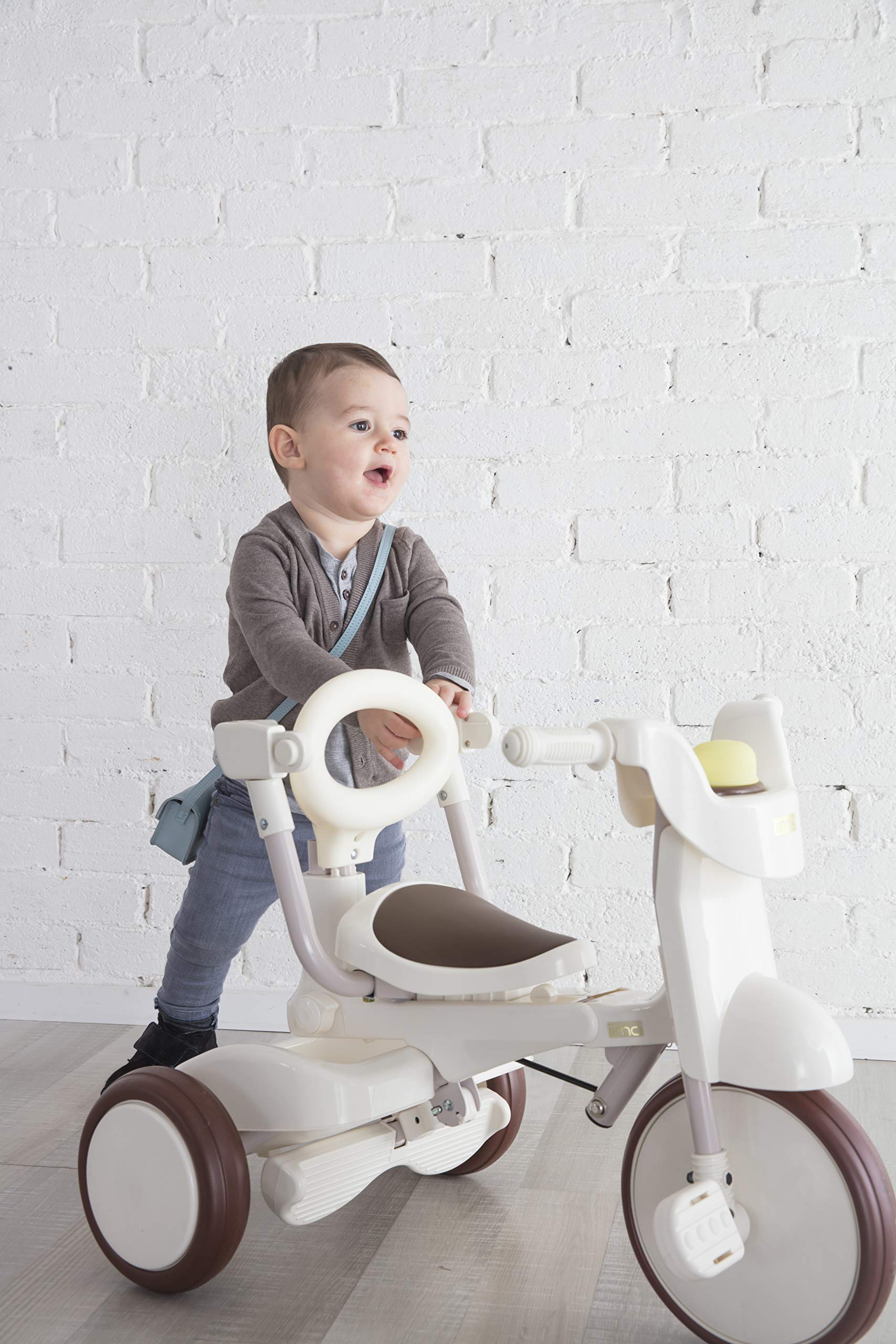 Premium iimo 02SS Foldable Toddler Tricycle - Lightweight Push & Fold Trike Stroller for Kids Ages 10 Months to 3 Years, Gentle White | Perfect for Park Rides, Neighborhood Walks & Outdoor Family Adventures