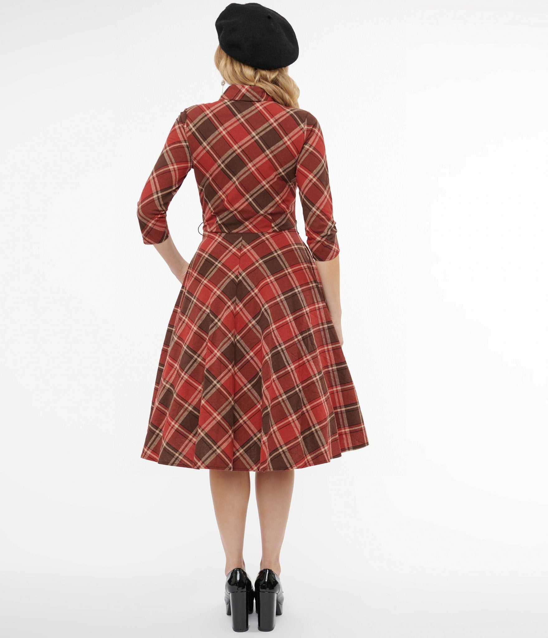 Vintage 1950s Red & Brown Plaid Swing Dress - Retro A-Line Cocktail Dress for Women | Perfect for Parties, Dances & 1950s Themed Events