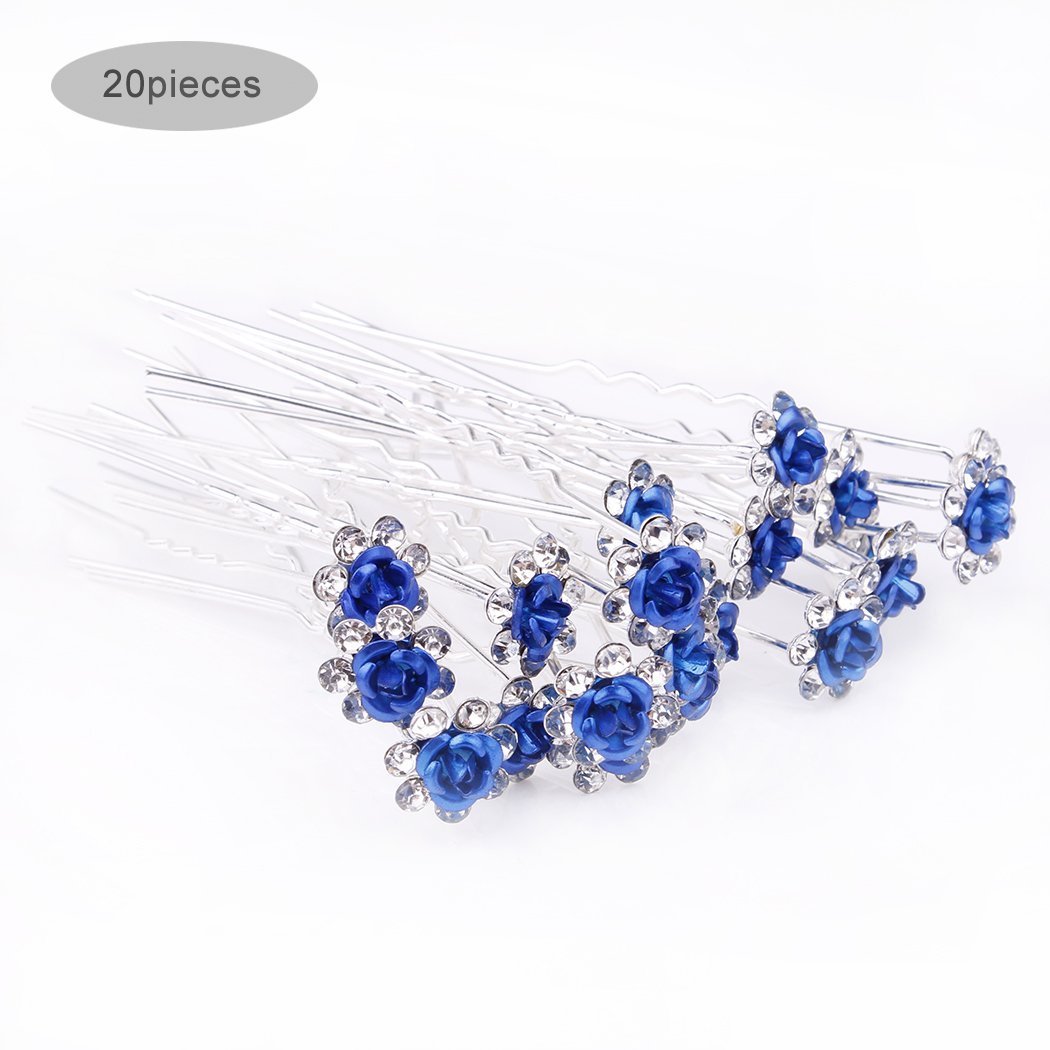 20pcs Blue Rhinestone Pearl Hair Clips for Wedding Bridesmaids - Sparkling Crystal Hairpins for Prom, Party & Special Occasions - Elegant Hair Accessories for Women & Girls