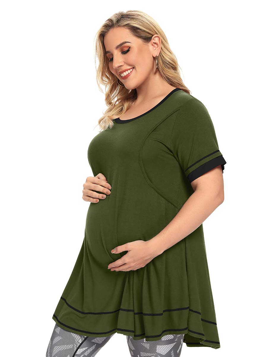 MONNURO Women's Plus Size Nursing Maternity Tops - Short Sleeve Casual Swing Tunic for Breastfeeding | Comfortable Loose Fit Nursing Shirts for Pregnancy & Postpartum | Perfect for Daily Wear, Outings & Nursing in Public