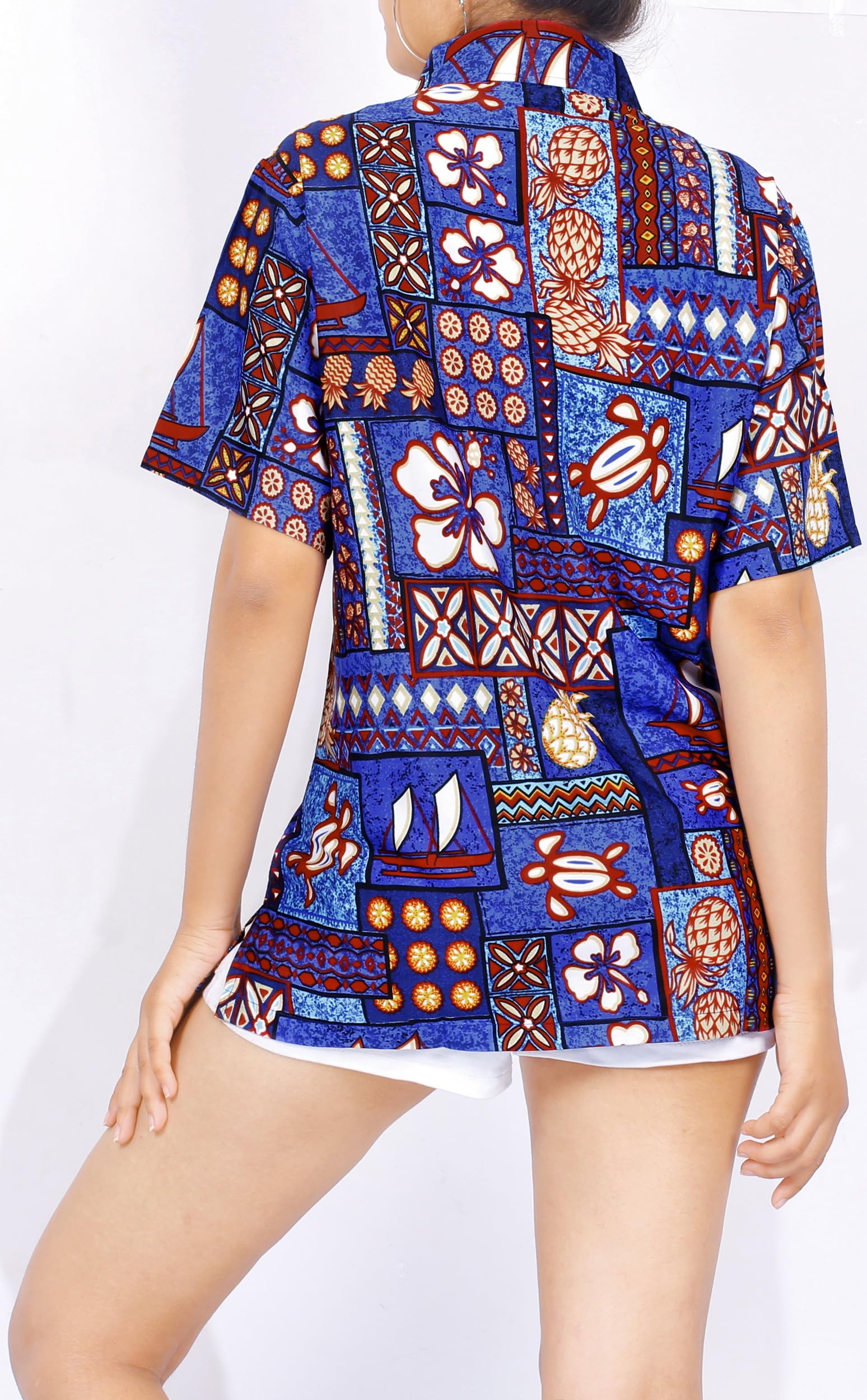 LA LEELA Women's Hawaiian Short Sleeve Blouse - Floral Beach Shirt for Summer Vacation, Luau Party & Tropical Getaway