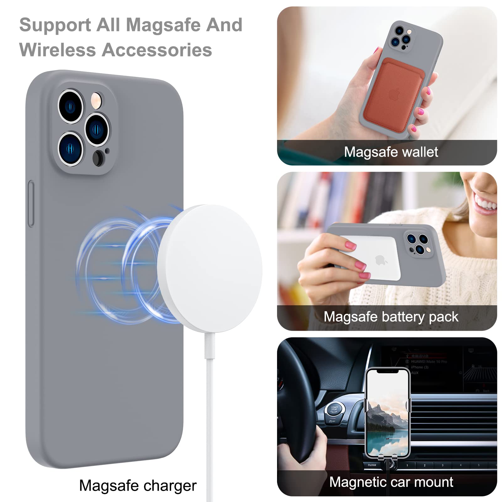 MCFANCE Magnetic Silicone Case for iPhone 12 Pro Max (6.7 inch 2020) - MagSafe Compatible, Full Camera Protection, Anti-Scratch Microfiber Lining - Gray | Perfect for Daily Use, Travel & Wireless Charging