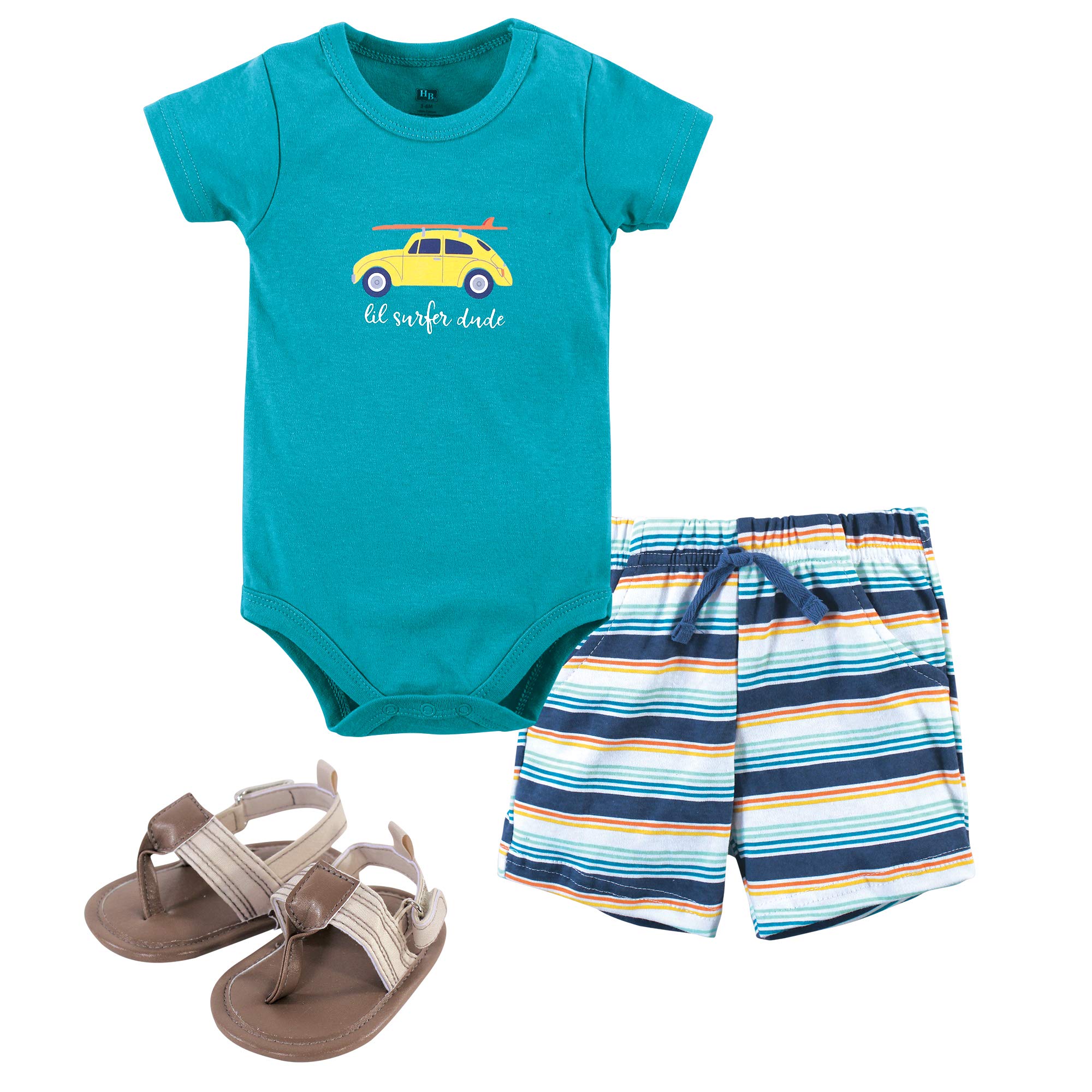 Hudson Baby Cotton Bodysuit Set with Shorts & Shoes for Newborns