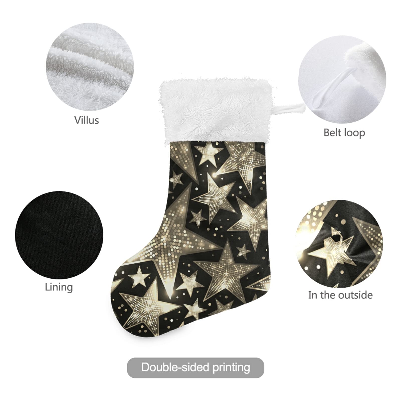 2 Pack Silver White Sparkling Star Sequins Christmas Stockings - Large 18x8 Inch Burlap Plush Faux Fur Cuff Stocking for Fireplace, Bed, Stairs, Xmas Tree Decor - Perfect for Holiday Parties & Festive Home Decor