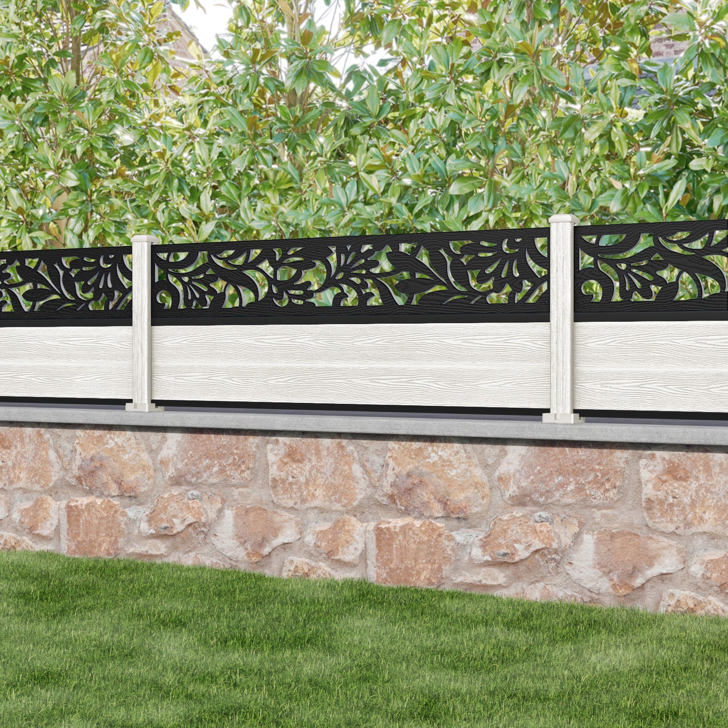 Classic Heritage Fence Panel - Light Stone Composite Fencing with Durable Posts | Outdoor Privacy Fence for Backyard, Garden & Pool Areas