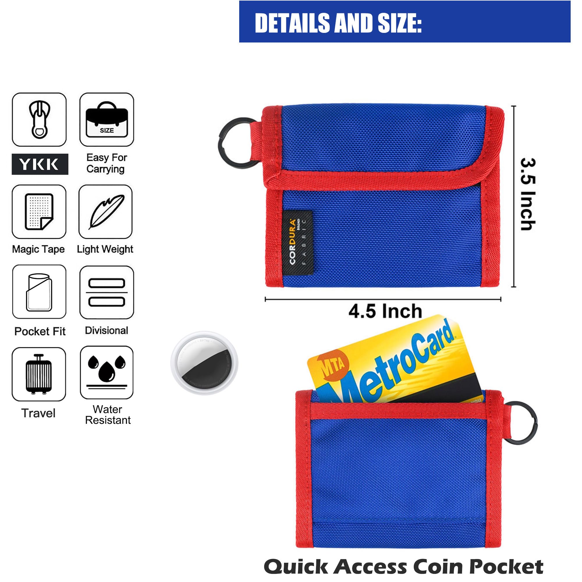 Rugged Kids Wallet for Boys & Teens - Durable Cordura Fabric with Neck Lanyard & Keychain Ring - Perfect for School, Travel & Outdoor Adventures