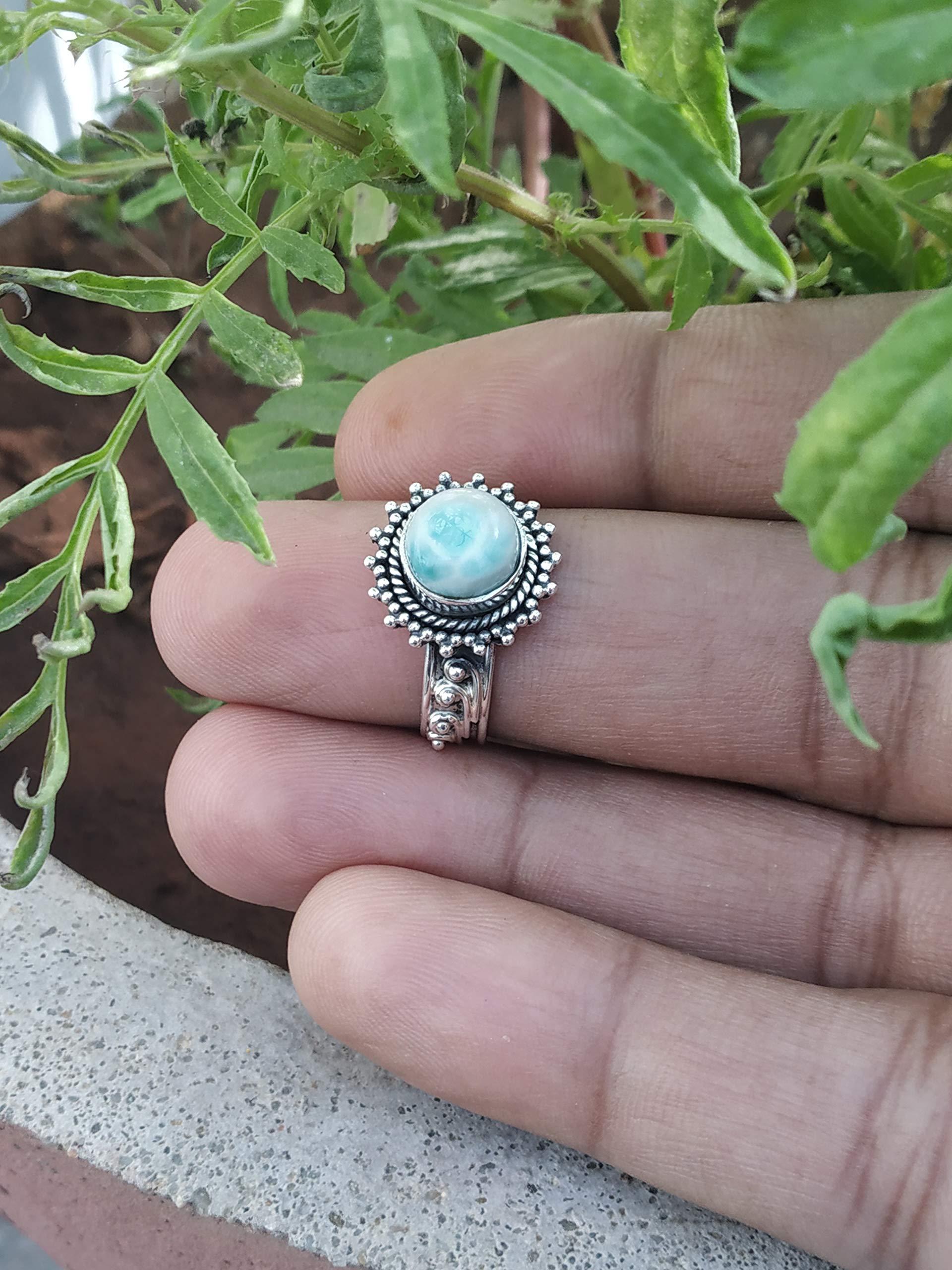 Larimar Ring Sterling Silver | Dominican Republic Stone Jewelry | Boho Vintage Style Promise Ring | Anniversary & Bridesmaid Gift for Her | Perfect for Weddings, Beach Vacations & Boho Fashion