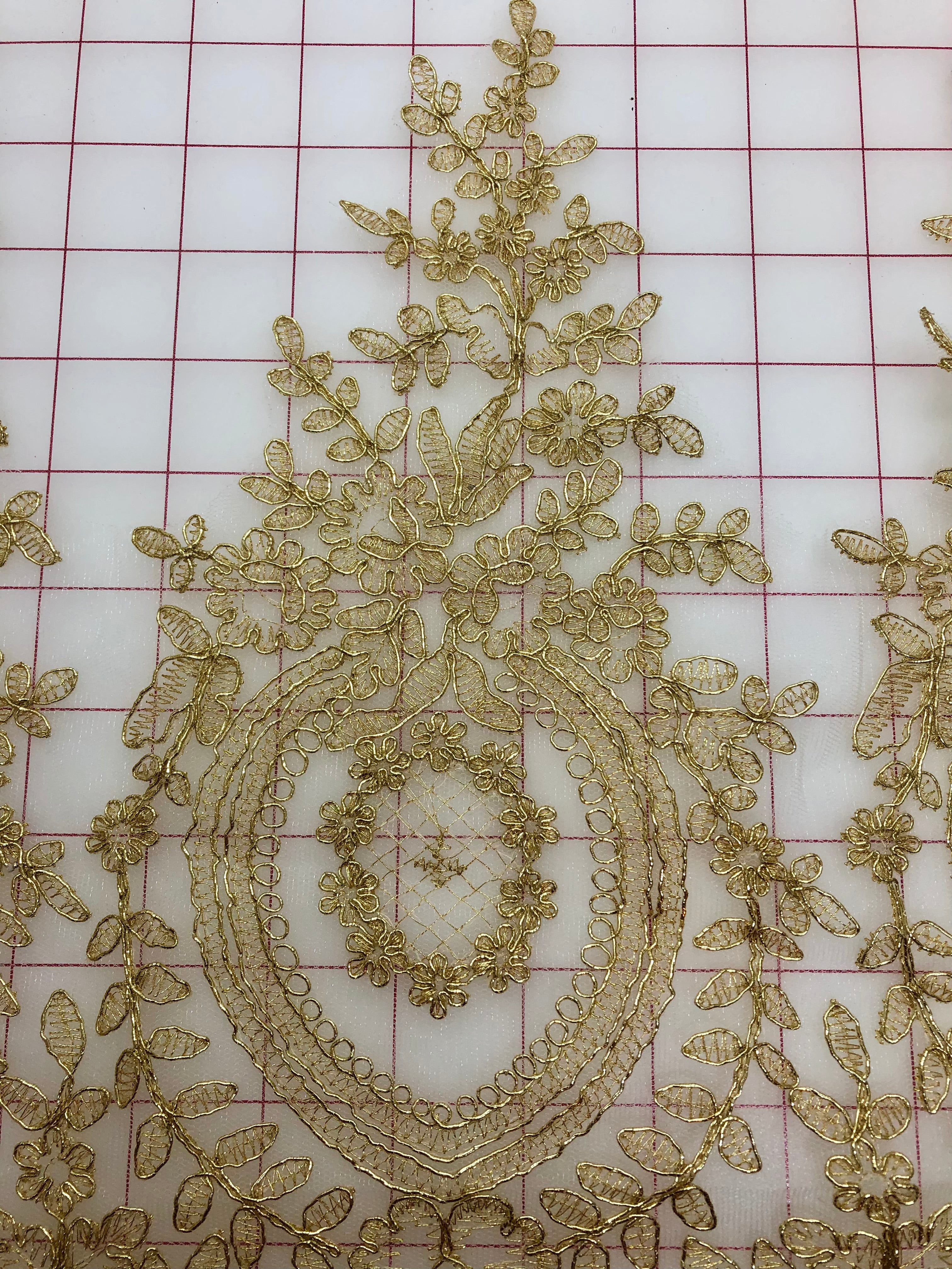 Gold Metallic Corded Lace Trim - Elegant Decorative Fabric for Wedding Dresses, DIY Crafts & Home Decor (Sold by Yard)