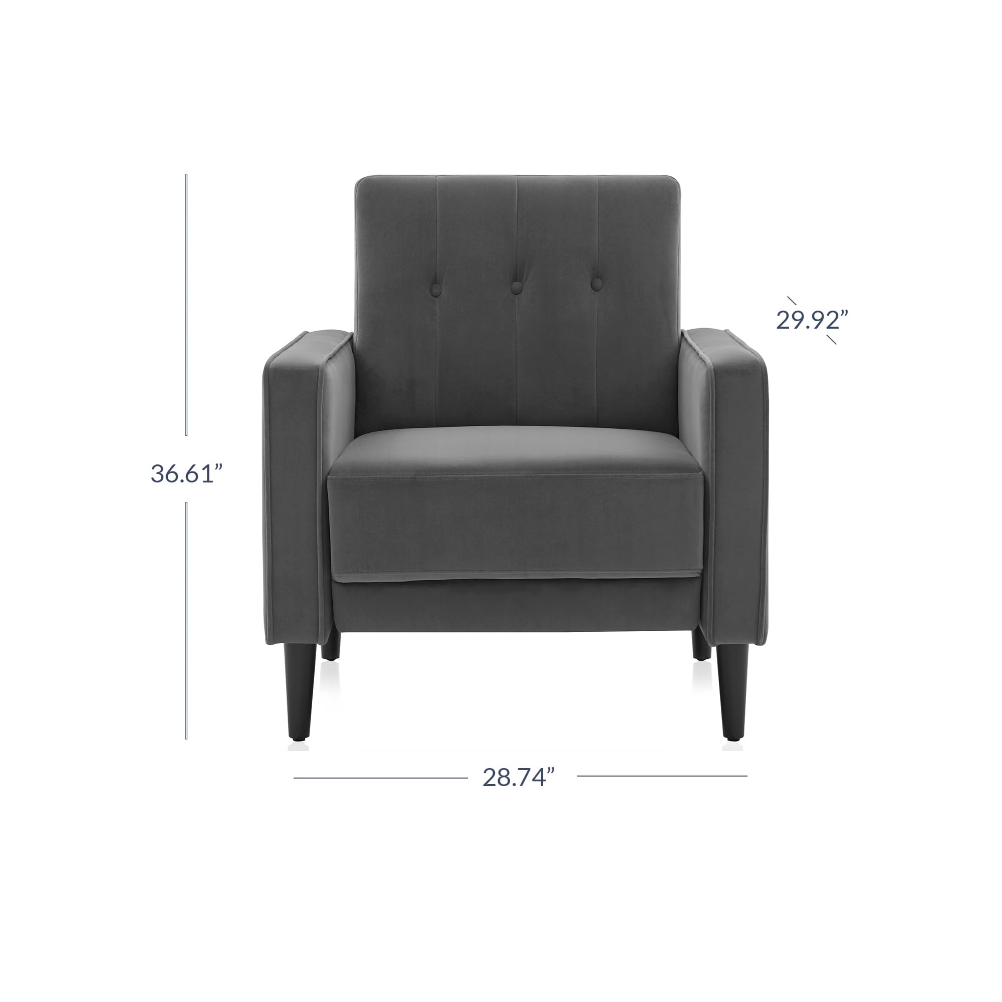 BELLEZE Mid Century Modern Accent Chair - Velvet Upholstered Armchair with Button Tufted Back, Comfortable Lounge Reading Chair for Living Room, Bedroom, Office - Valencia Gray (Perfect for Small Spaces & Home Decor)