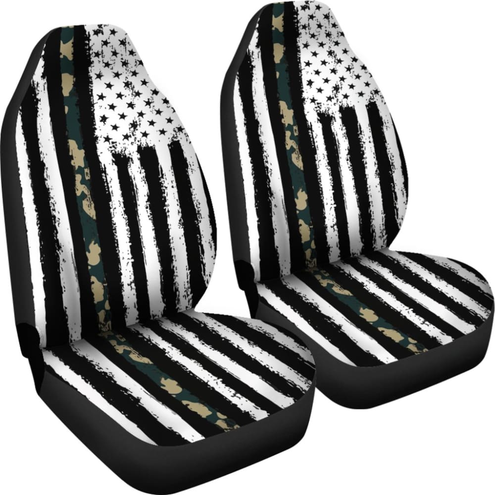 Premium Green American Flag Black & White Car Seat Covers - Universal Fit for Cars, Trucks & SUVs - Durable Comfort for Road Trips, Commuting & Outdoor Adventures
