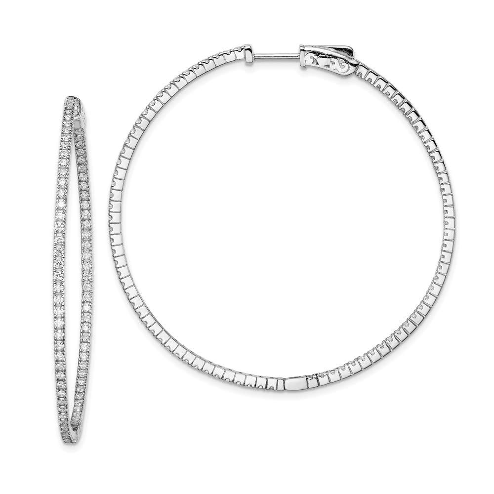 Sterling Silver Cubic Zirconia Hoop Earrings for Women - 49mm In & Out Design, Clear CZ Stones | Perfect for Everyday Wear, Parties & Special Occasions
