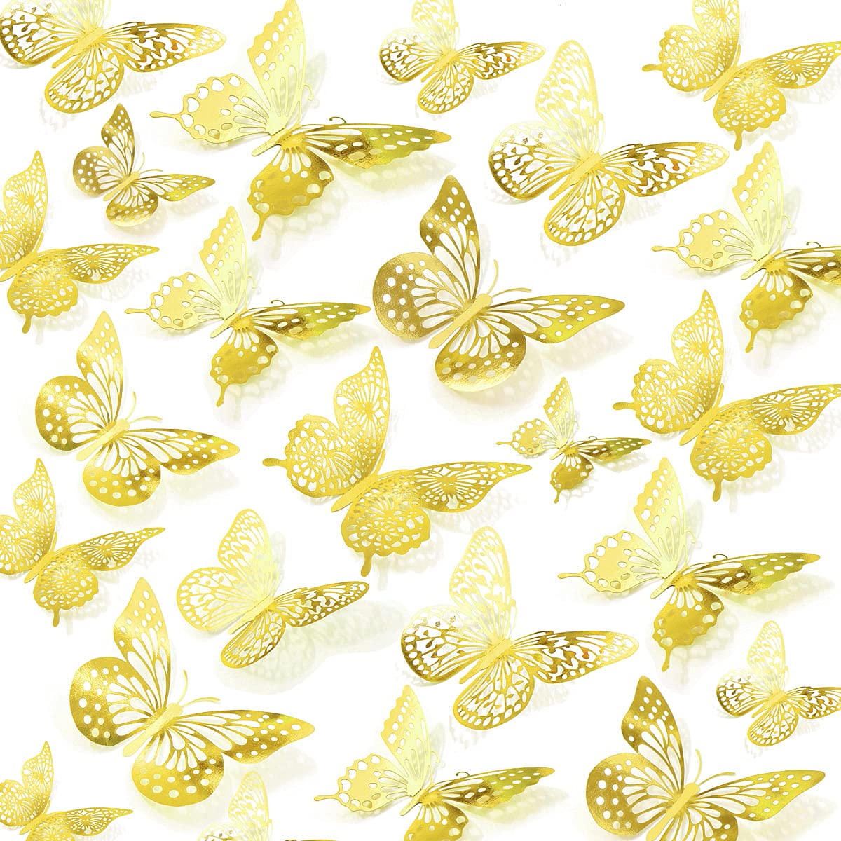 3D Butterfly Wall Stickers Decorations - 48pcs Gold Butterflies Decals for Girls Room, Bedroom, Nursery, Birthday Party & Wedding Cake Decor - Perfect for DIY Home Decor, Kids Room Makeover, and Special Event Styling
