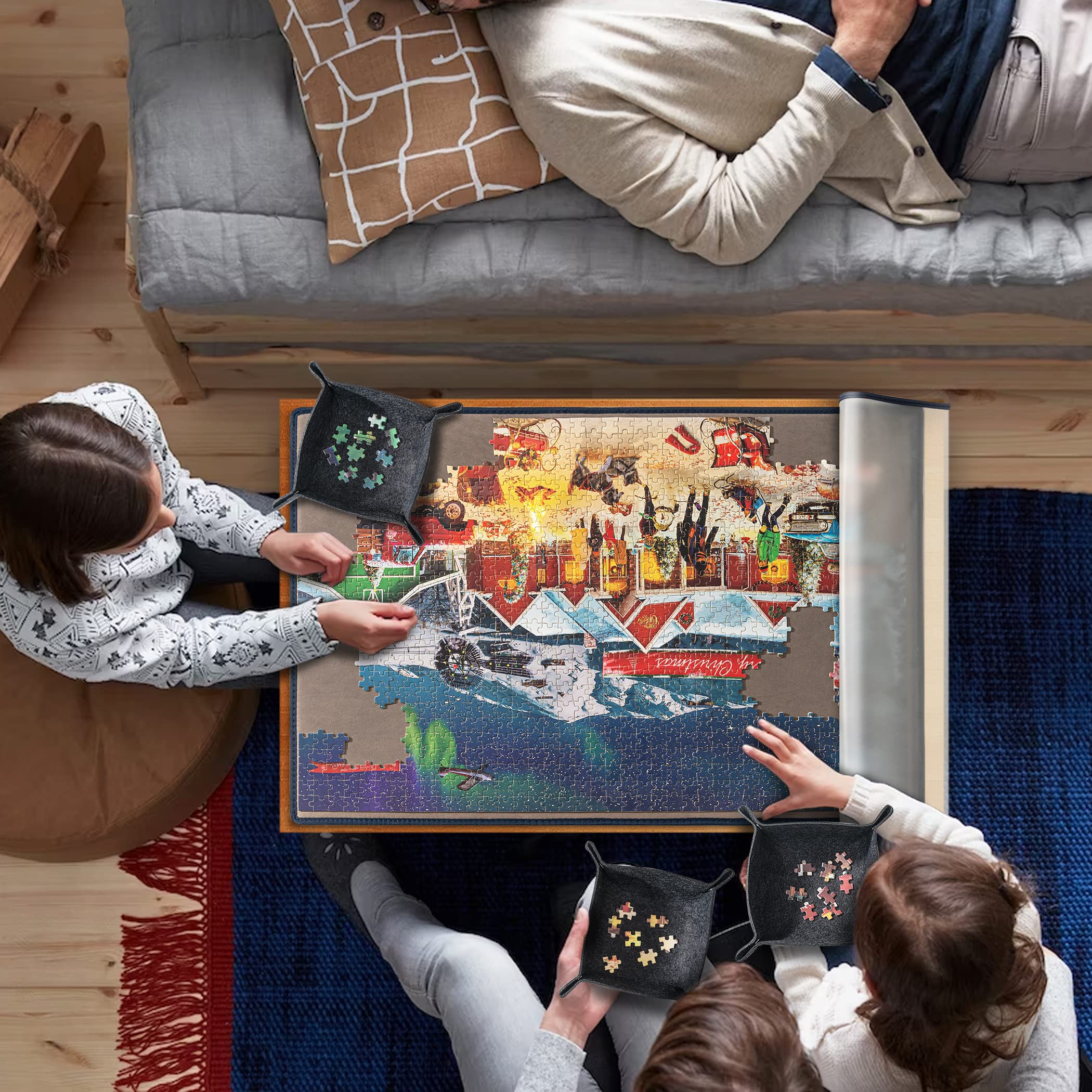 Premium Tektalk Jigsaw Puzzle Board with 6 Sorting Trays - Portable Puzzle Mat with Dustproof Cover for 1000-Piece Puzzles (30.7×20.9 Inches, Gray) - Non-Slip Surface for Easy Assembly & Storage - Perfect for Family Game Nights, Travel & Home Organization
