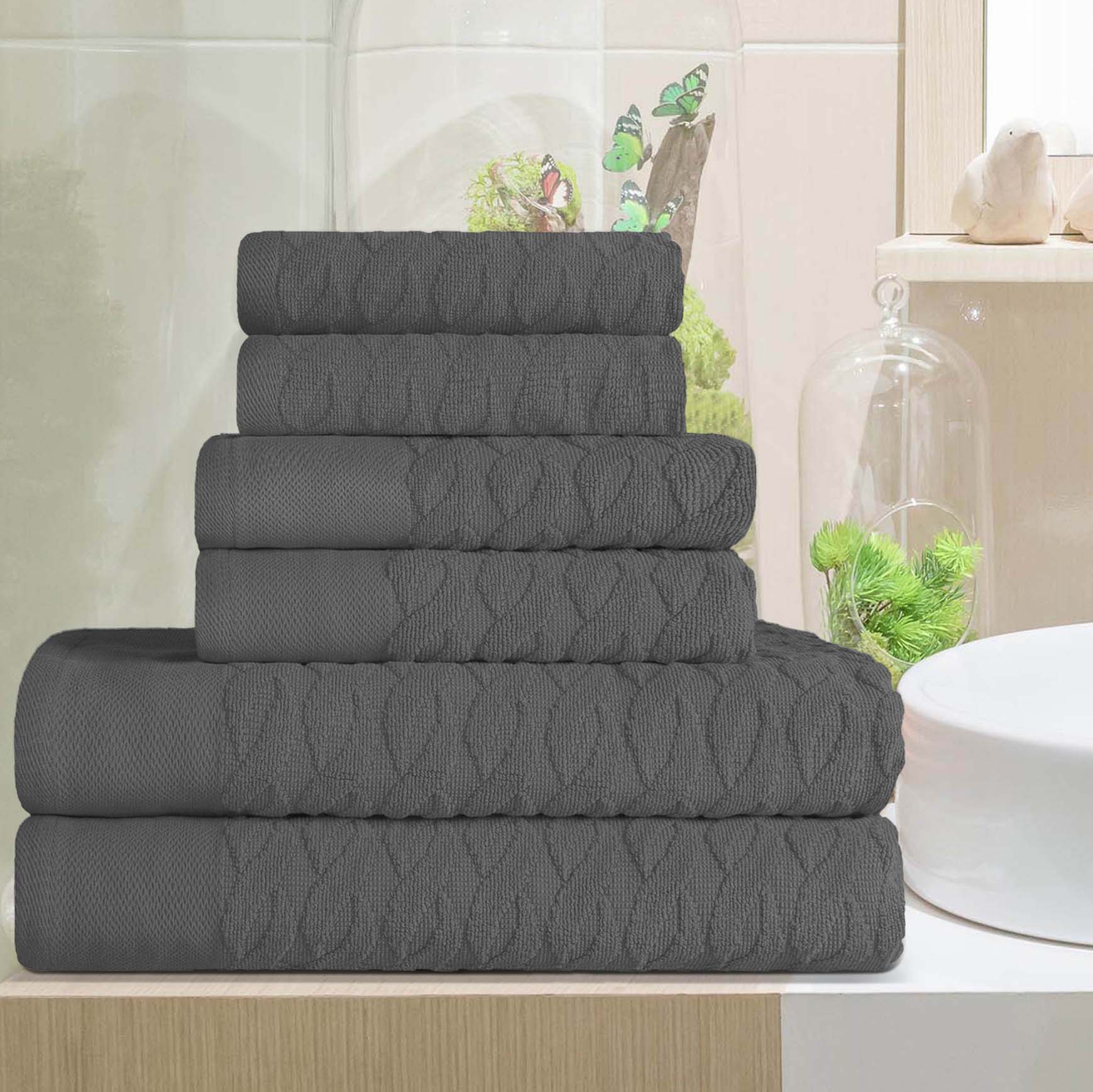 Premium 6-Piece Turkish Cotton Jacquard Herringbone Bath Towel Set - Ultra Absorbent, Soft & Quick-Drying - Perfect for Spa, Bathroom & Luxury Home Use