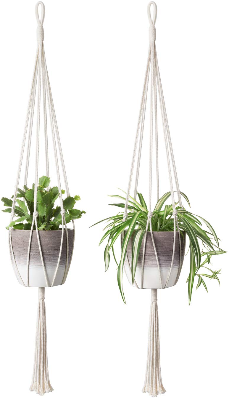 Macrame Plant Hangers for Indoor Outdoor Decor - 6-Leg Cotton Rope Hanging Planter (40 Inch, 2 Pack) | Boho Home Decor, Flower Pot Holder for Living Room, Patio & Garden