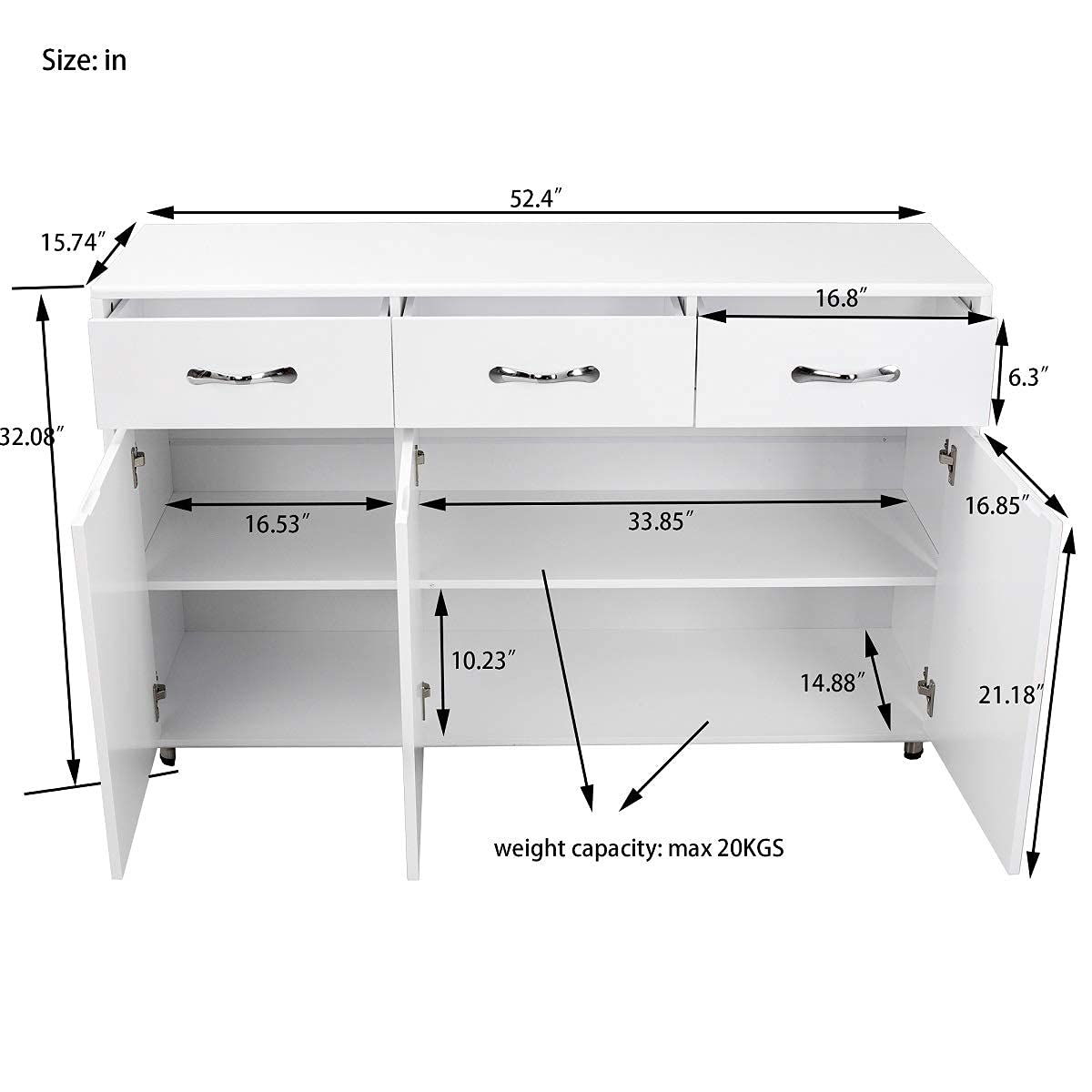 3-Drawer Sideboard Buffet Storage Cabinet with 3 Doors, Shelves & Drawers - Modern Entryway Console Table for Living Room & Dining Room (White) | Perfect for Home Organization & Stylish Storage Solutions
