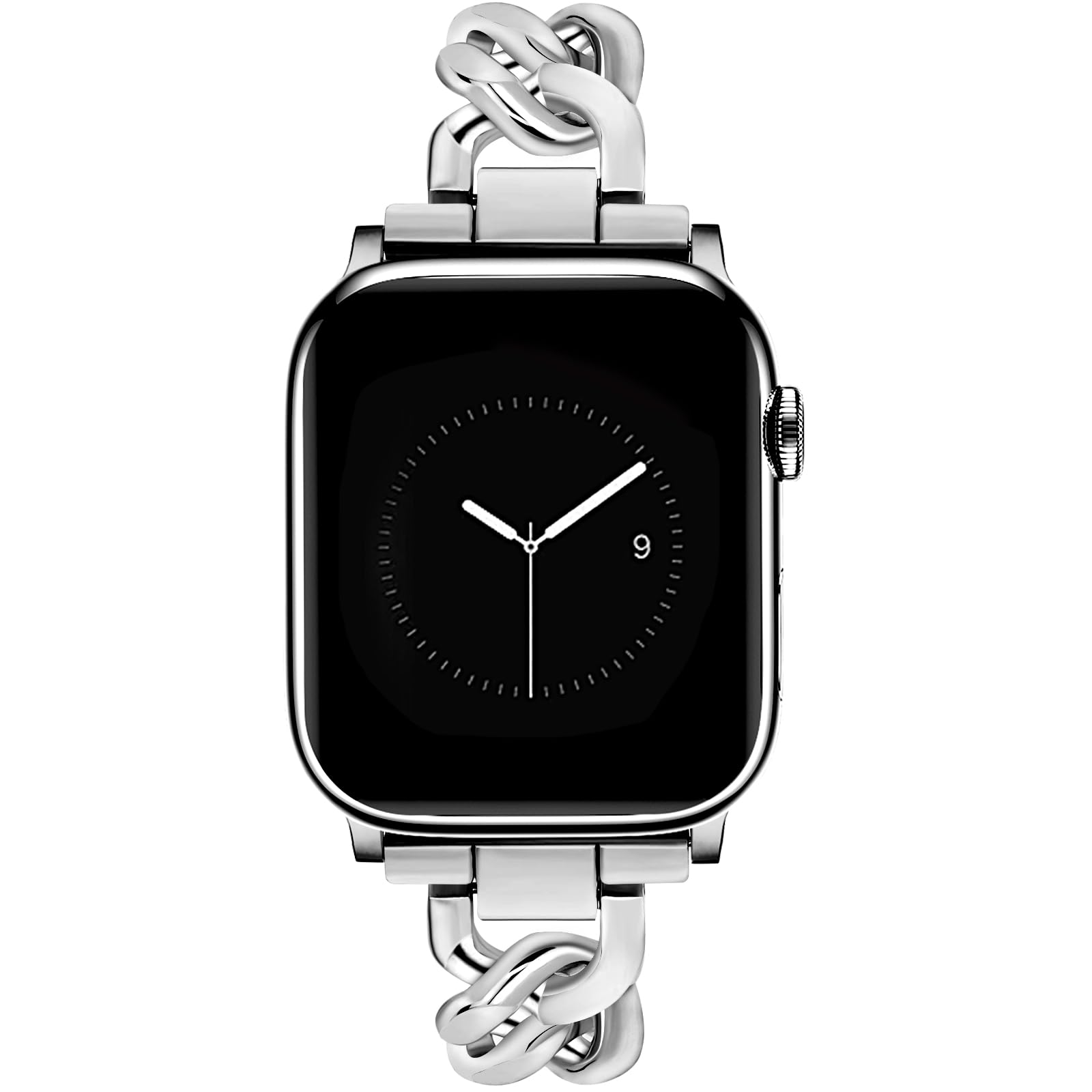 JR.DM Silver Stainless Steel Watch Band for Women - Compatible with Apple Watch 38mm/40mm/41mm/42mm (Series 10/9/8/7/6/5/4/3/2/1/SE) - Adjustable Metal Bracelet with Cowboy Chain Design - Perfect for Work, Gym & Everyday Wear