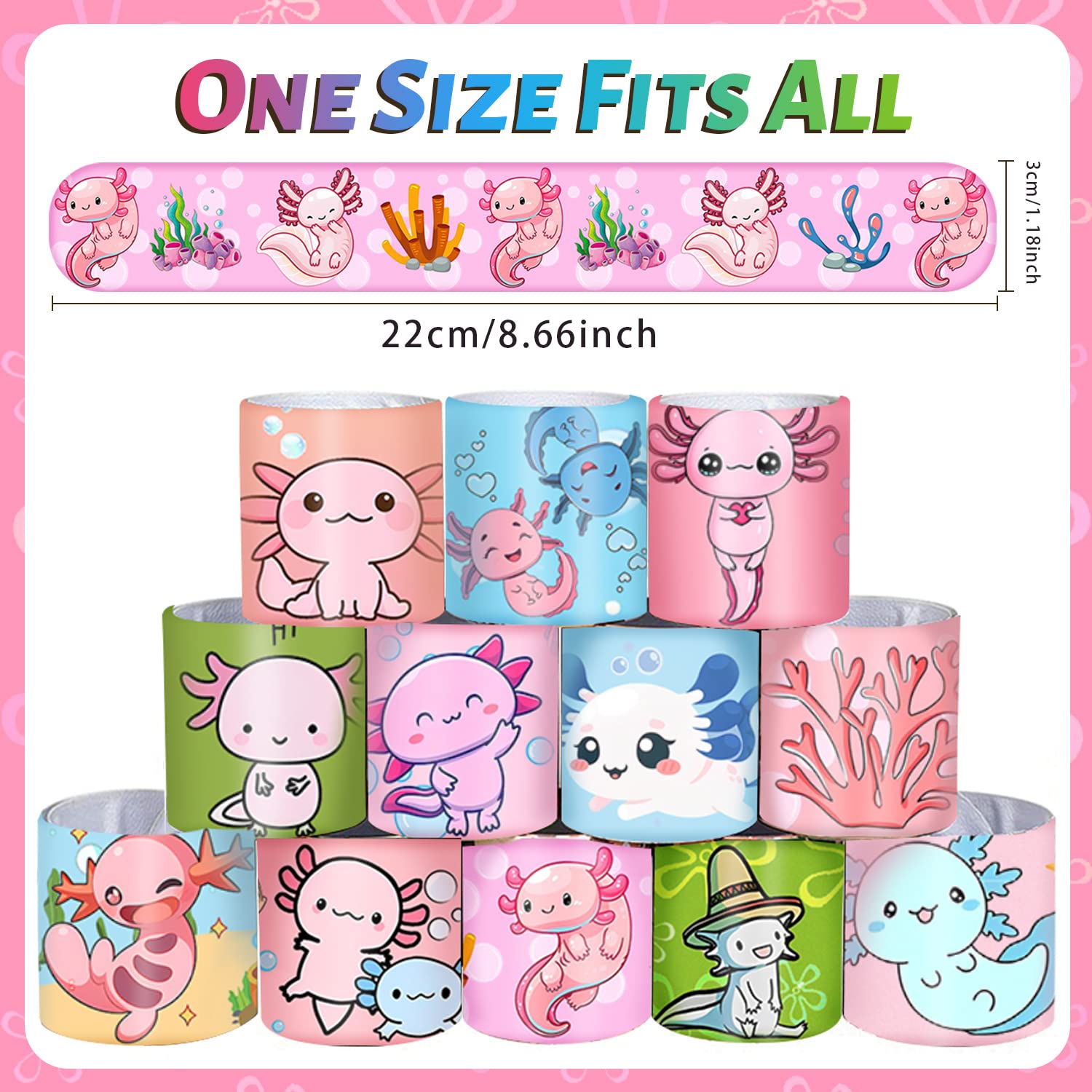 48 PCS Axolotl Slap Bracelets - Cartoon Amphibian Party Wristbands for Kids, Boys & Girls - Fun Axolotl Party Favors, Birthday Supplies, Baby Shower Gifts, Carnival Prizes & Classroom Rewards - Perfect for Birthday Parties, School Events & Themed Celebrations