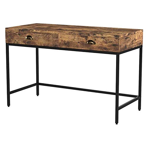 MAKLAINE 21.7 Inch Transitional Wood Computer Desk with 2 Drawers - Brown/Black Home Office Desk for Small Spaces, Writing & Study Workstation