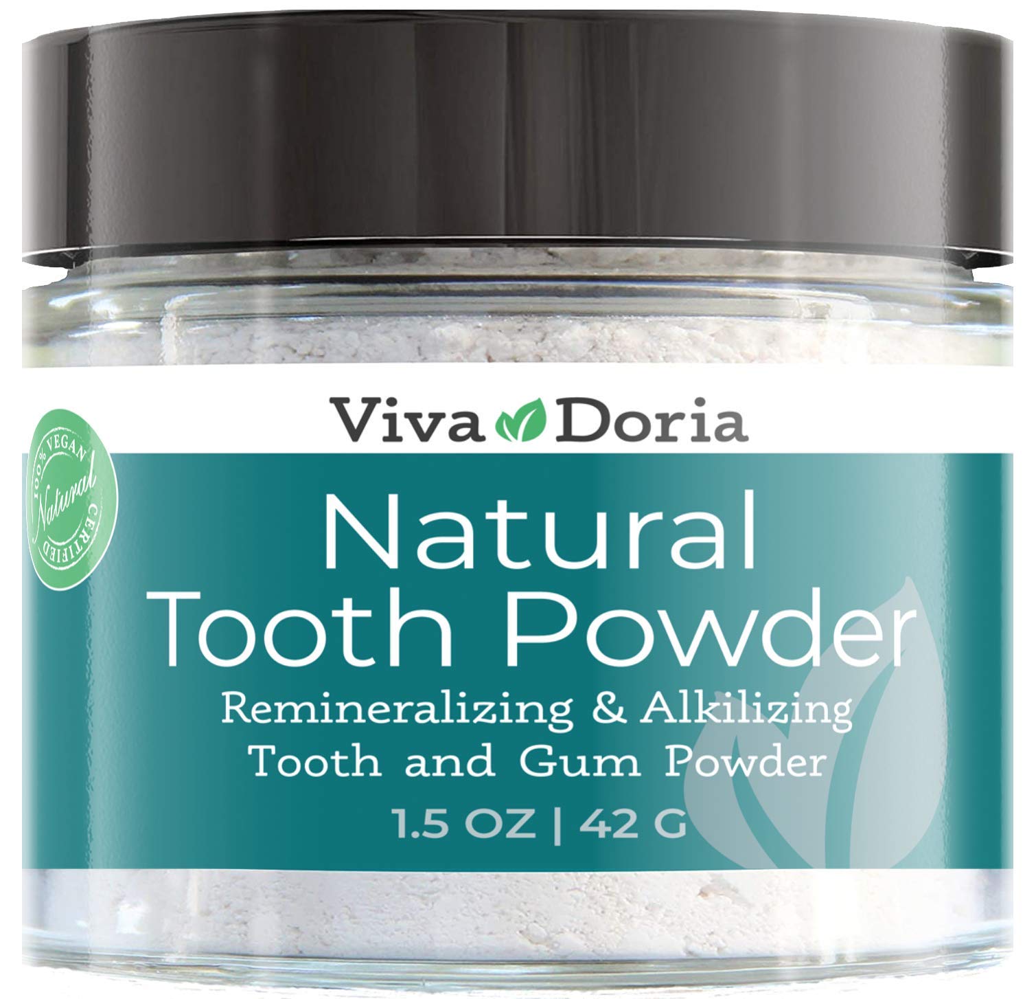 Viva Doria Natural Remineralizing Tooth Powder for Teeth Whitening - Mint Flavored Breath Freshener in 1.5oz Glass Jar - Chemical-Free Dental Care for Fresh Breath & Healthy Gums - Perfect for Travel, Home Use, and Eco-Friendly Oral Hygiene Routine