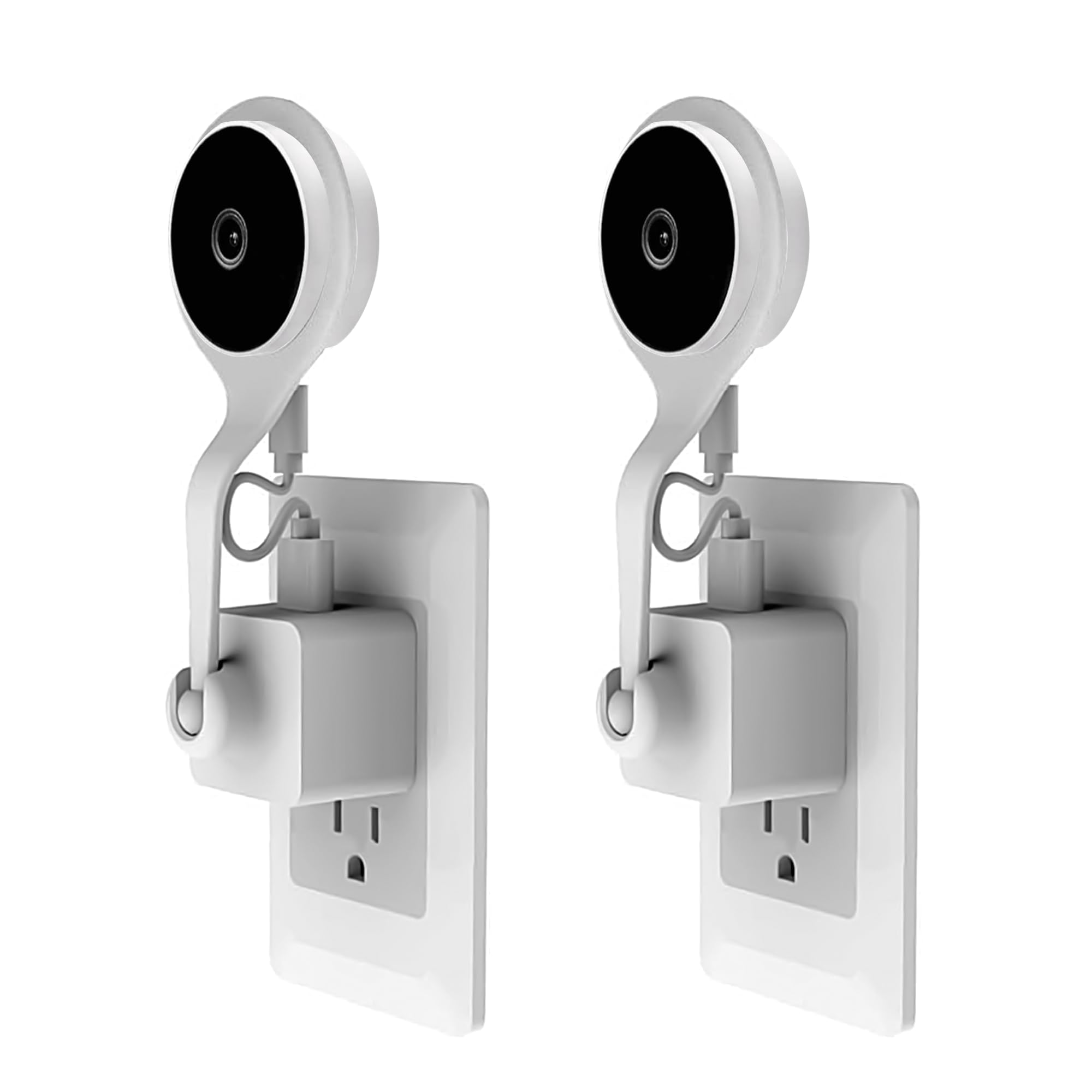 360° Adjustable USB Wall Charger Holder for Nest Cam Indoor Camera - 2 Pack White AC Outlet Mount with Ball Joint (Perfect for Home Security & Smart Device Charging)