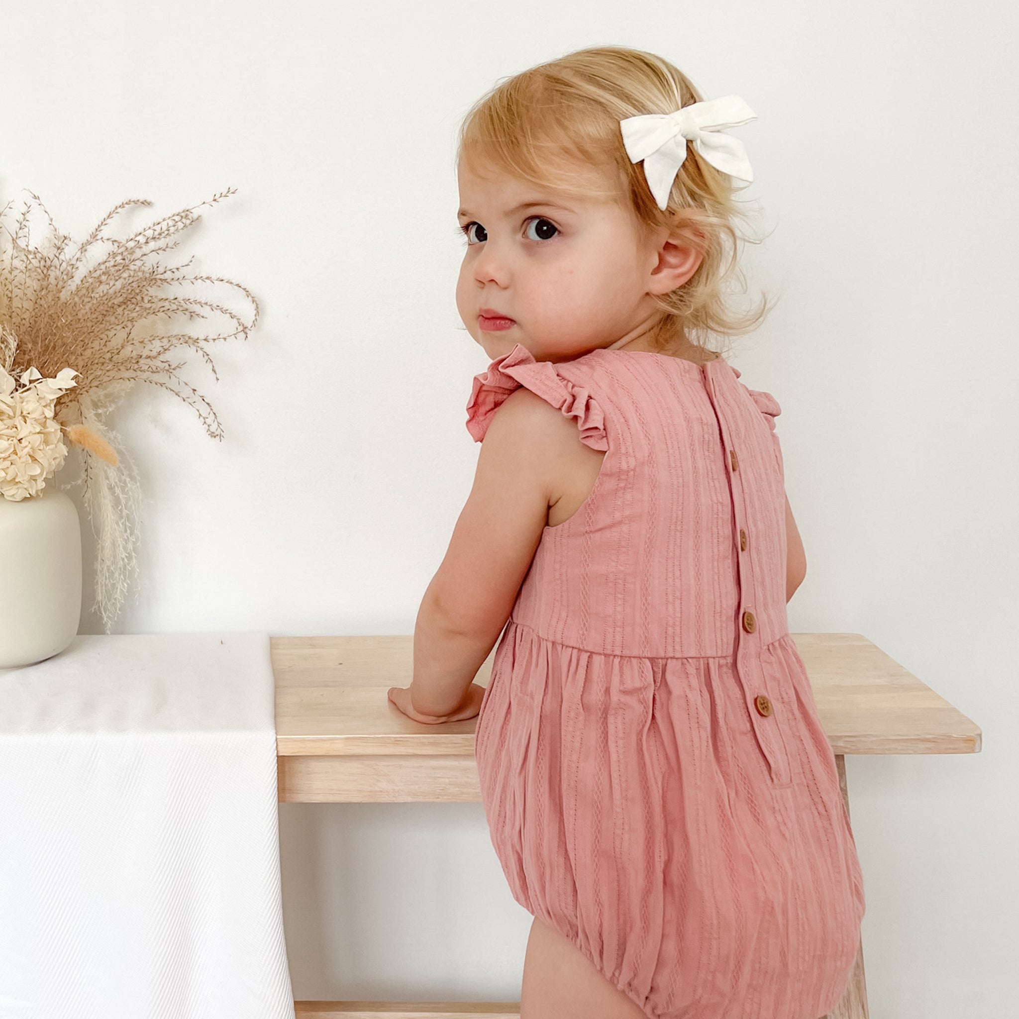 Noella Bubble Romper for Baby Girls - Soft Dusty Pink Cotton Jumpsuit | Perfect for Photoshoots, Playdates & Special Occasions