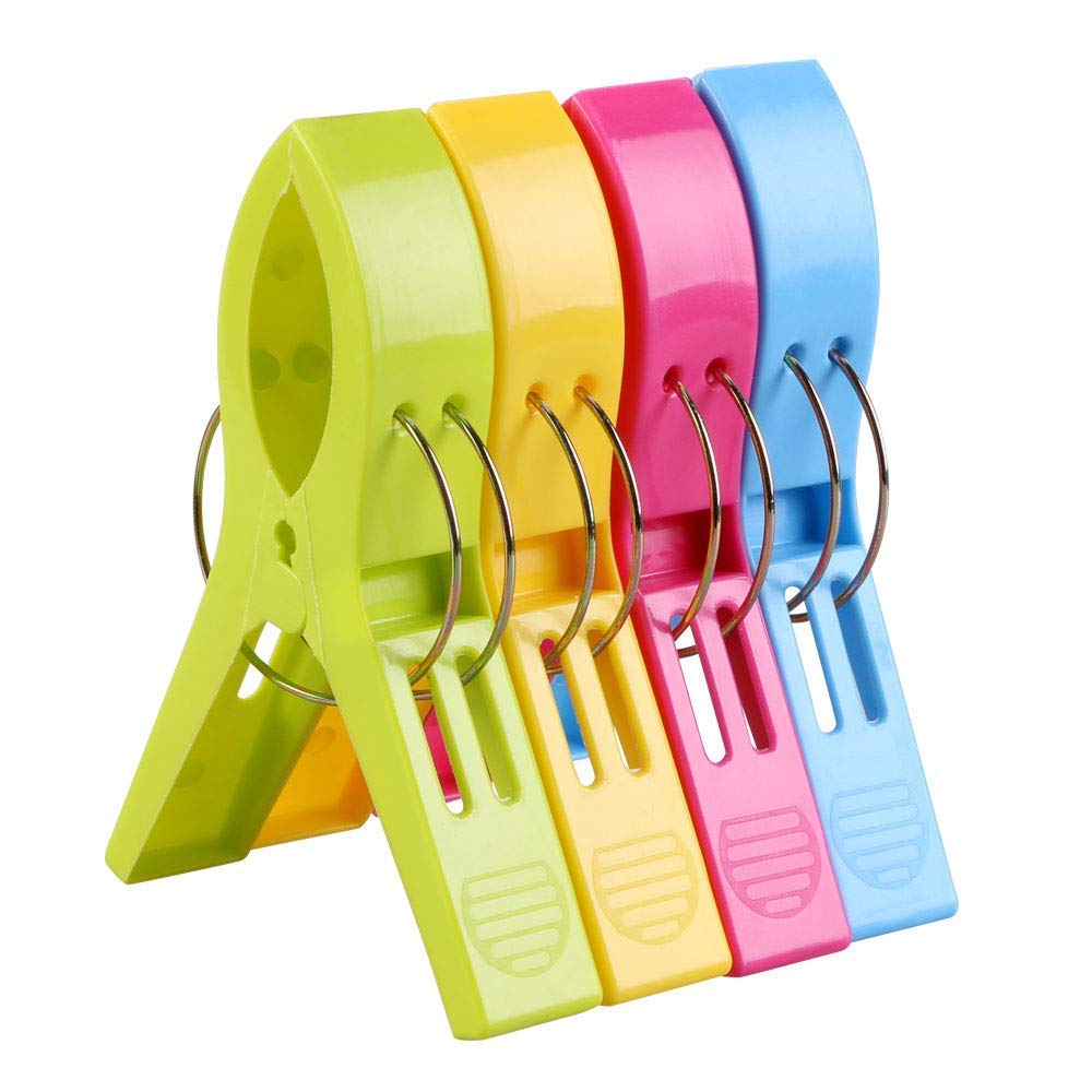4Pcs Heavy Duty Beach Towel Clips for Chairs - Cruise, Pool & Outdoor Use - Secure Your Towel from Wind - Durable Plastic Clothes Pins for Beach, Vacation and Travel Essentials