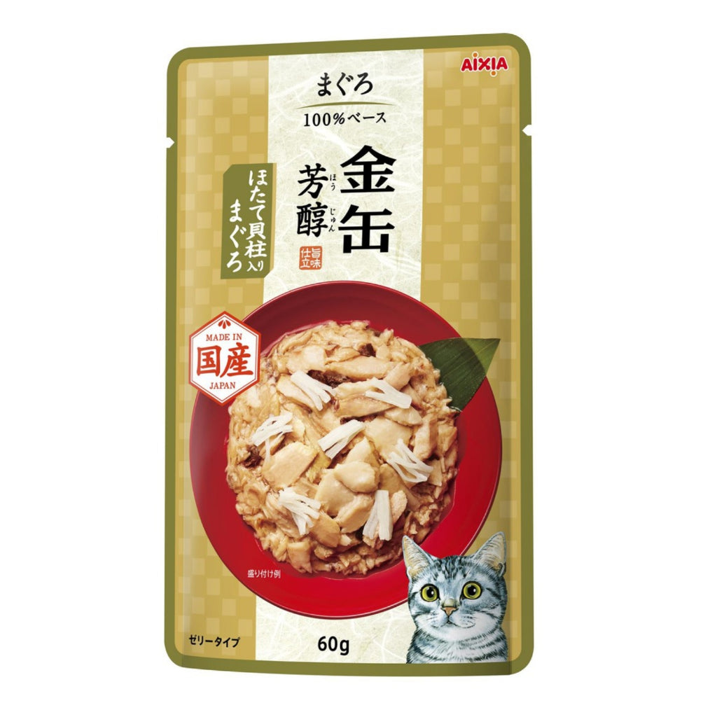 Aixia Kin Can Rich Pouch Cat Food 60g - Premium Tuna & Chicken in Savory Sauce - High Protein Wet Cat Food for Adult & Senior Cats - Perfect for Mealtime, Treats & Weight Management