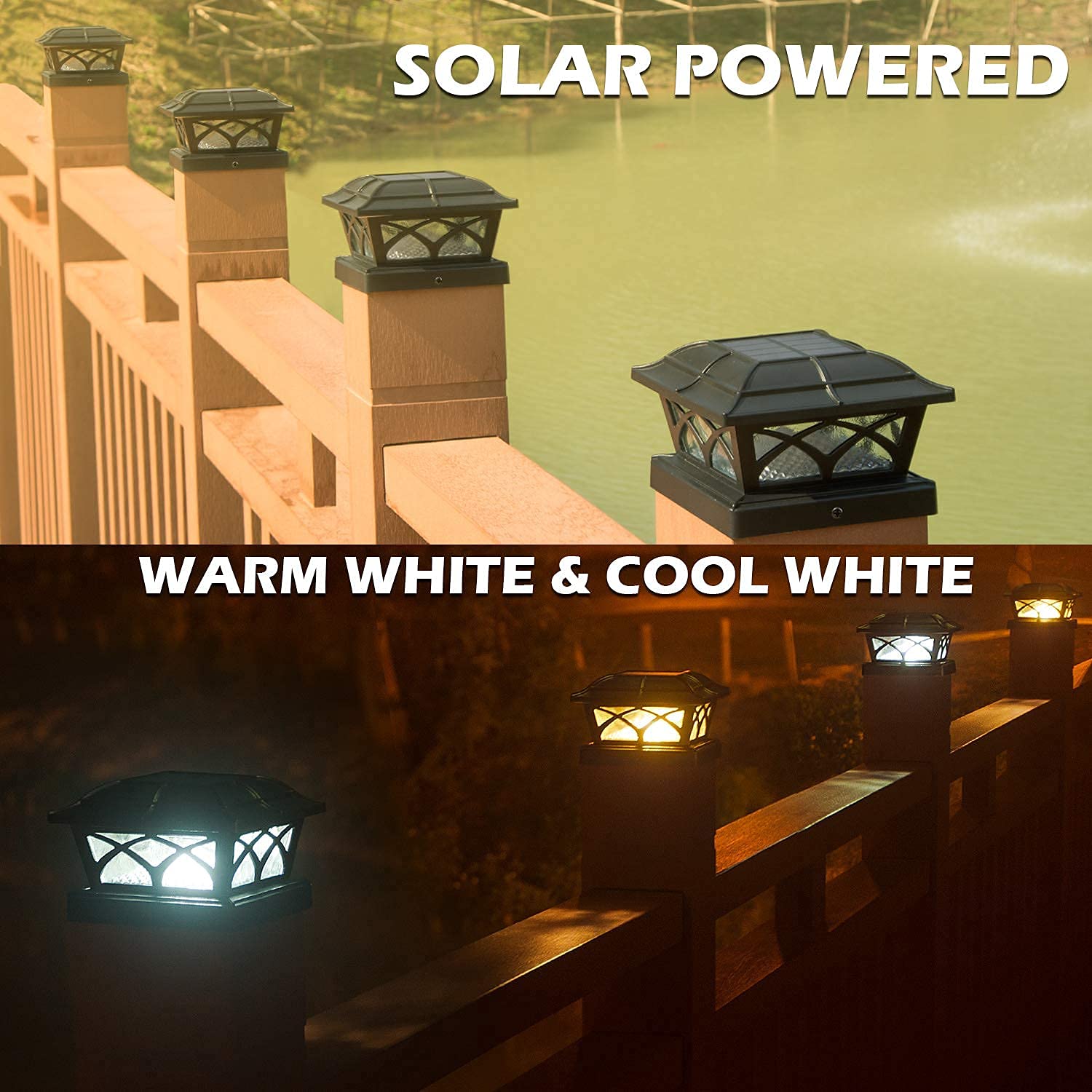 Siedinlar Solar Post Lights Outdoor - 4 Pack Black Glass Solar Lights with 2 Color Modes | Waterproof Garden Pathway Lighting for Driveway, Patio, Yard, and Walkway
