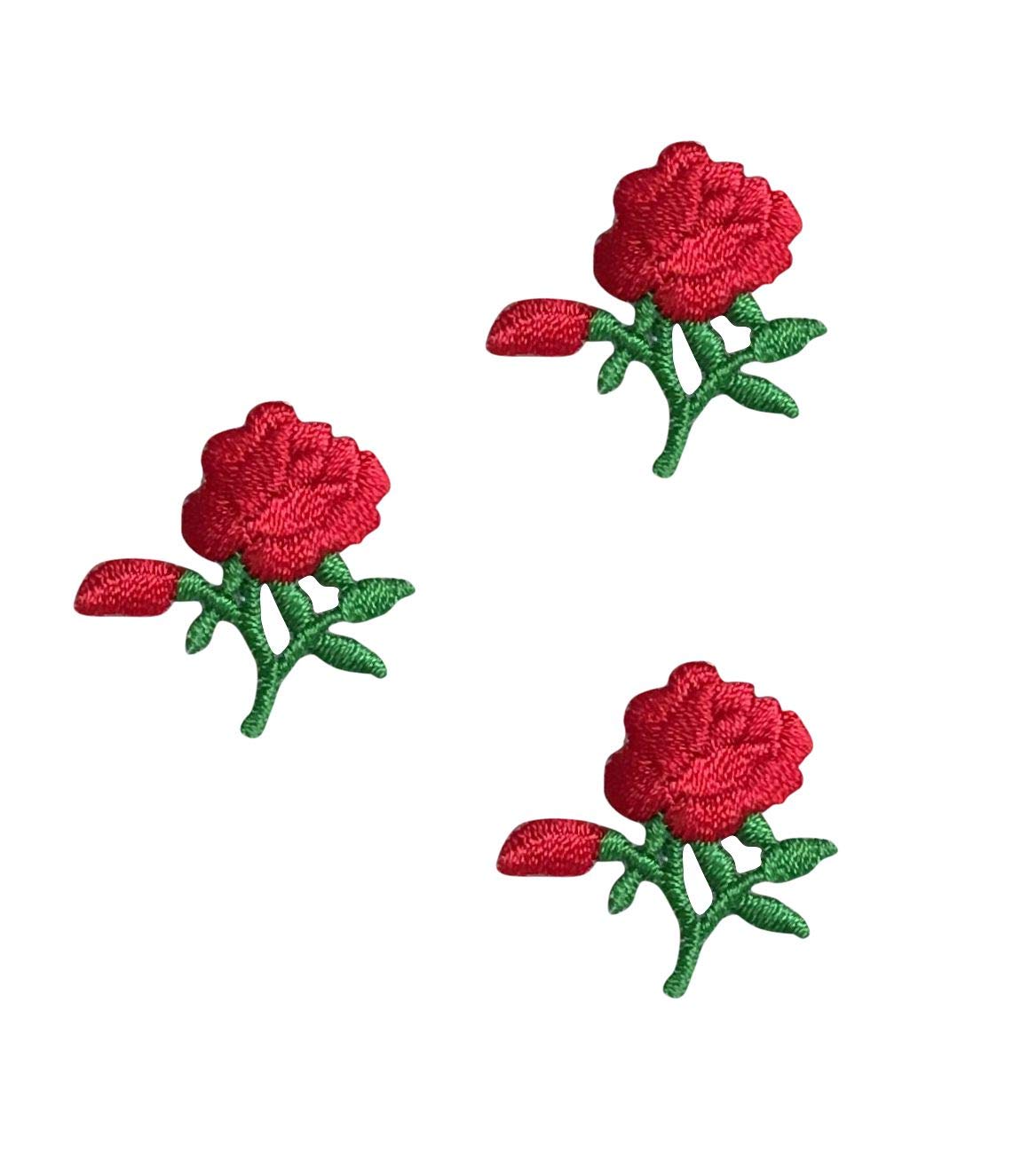Set of 3 Small Rose with Buds Iron On Patches (1 Inch) - DIY Clothing Embellishment for Jackets, Hats, Bags & Denim Crafts