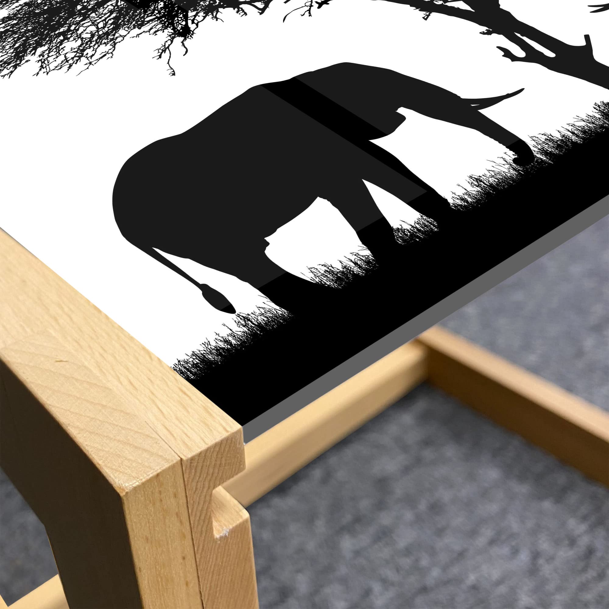 Ambesonne Black White Coffee Table - African Savannah Silhouette, Wooden Frame for Office & Dorm Decor