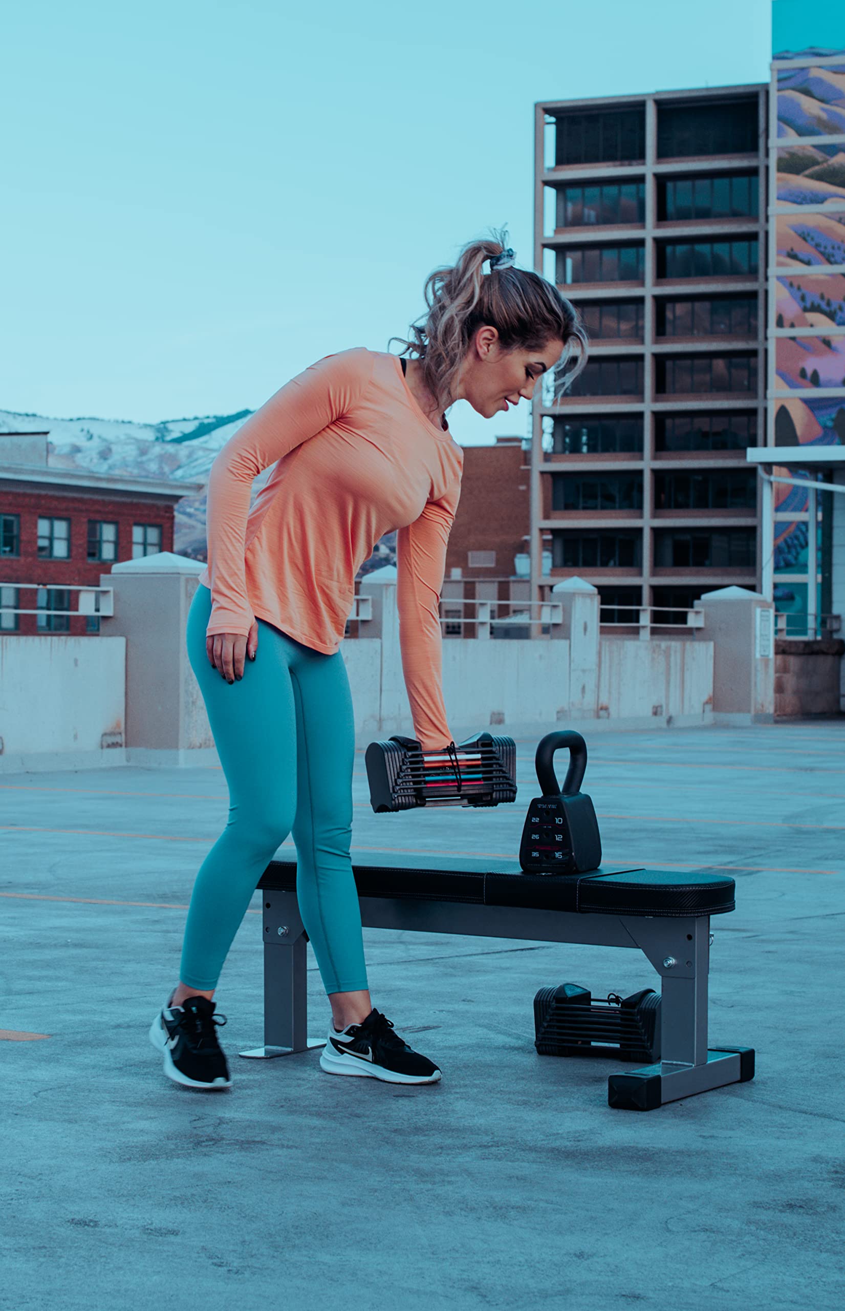 POWERBLOCK Adjustable Folding Workout Bench for Home & Gym - Portable Exercise Bench with High-Density Foam Padding - Perfect for Small Spaces, Travel & Full-Body Training