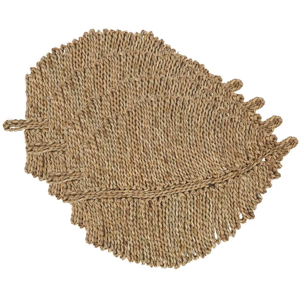 Fennco Natural Woven Seagrass Leaf-Shaped Table Placemats Set of 4 - 14