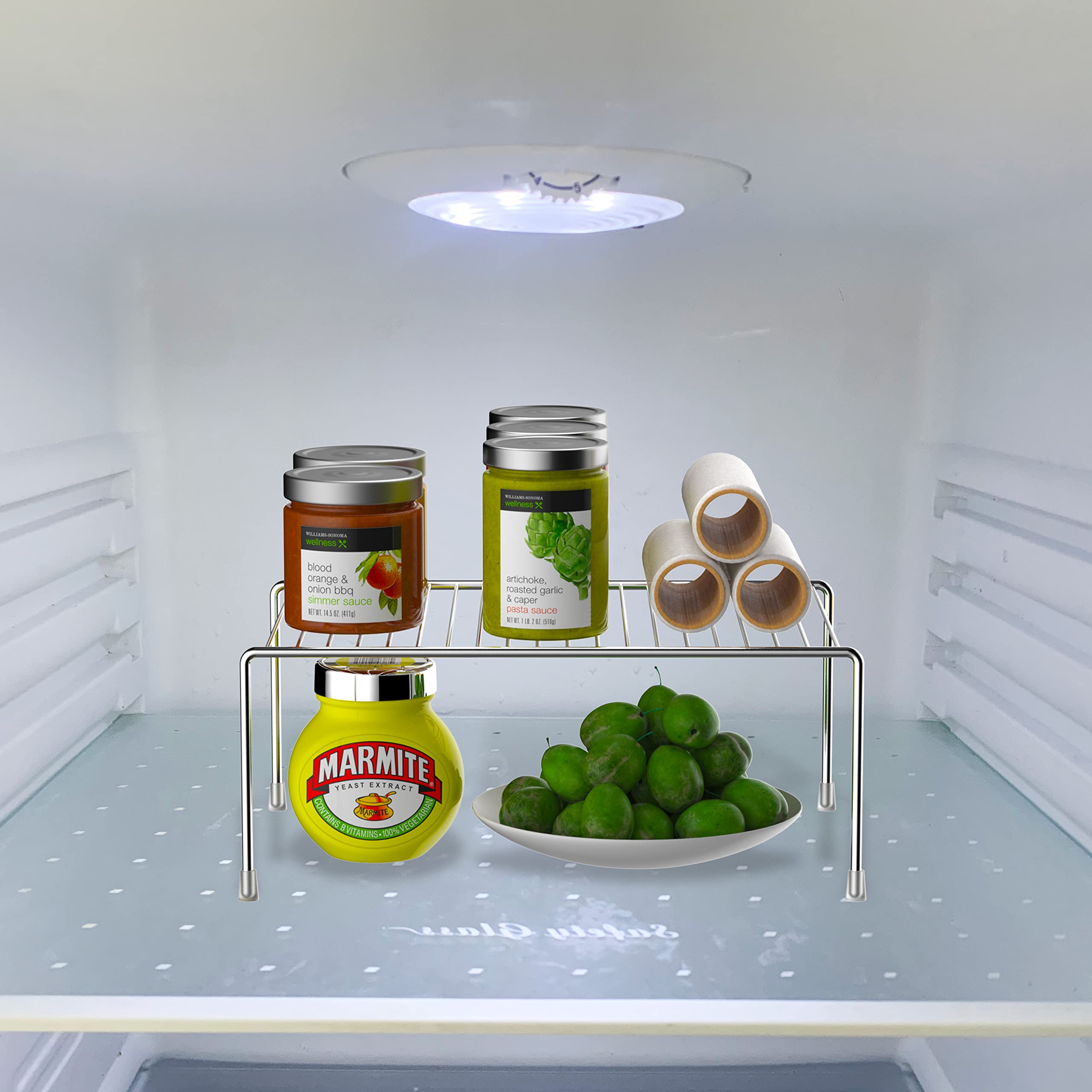 4-Pack Chrome Metal Wire Kitchen Cabinet Shelf Organizer Set (13 x 9.4 Inch) - Pantry Storage Shelves, Dish Plate Racks for Cabinets, Freezer, Counter & Cupboard Organization - Perfect for Small Space Kitchen Storage & Home Organization