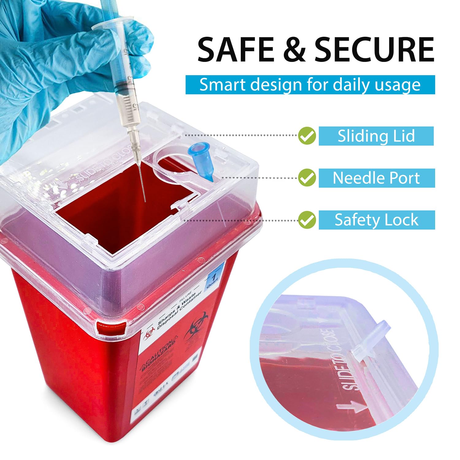 3-Pack 1 Quart Sharps Containers for Home Use - Safe Needle & Biohazard Disposal - Ideal for Diabetics, Pet Meds & Tattoo Artists