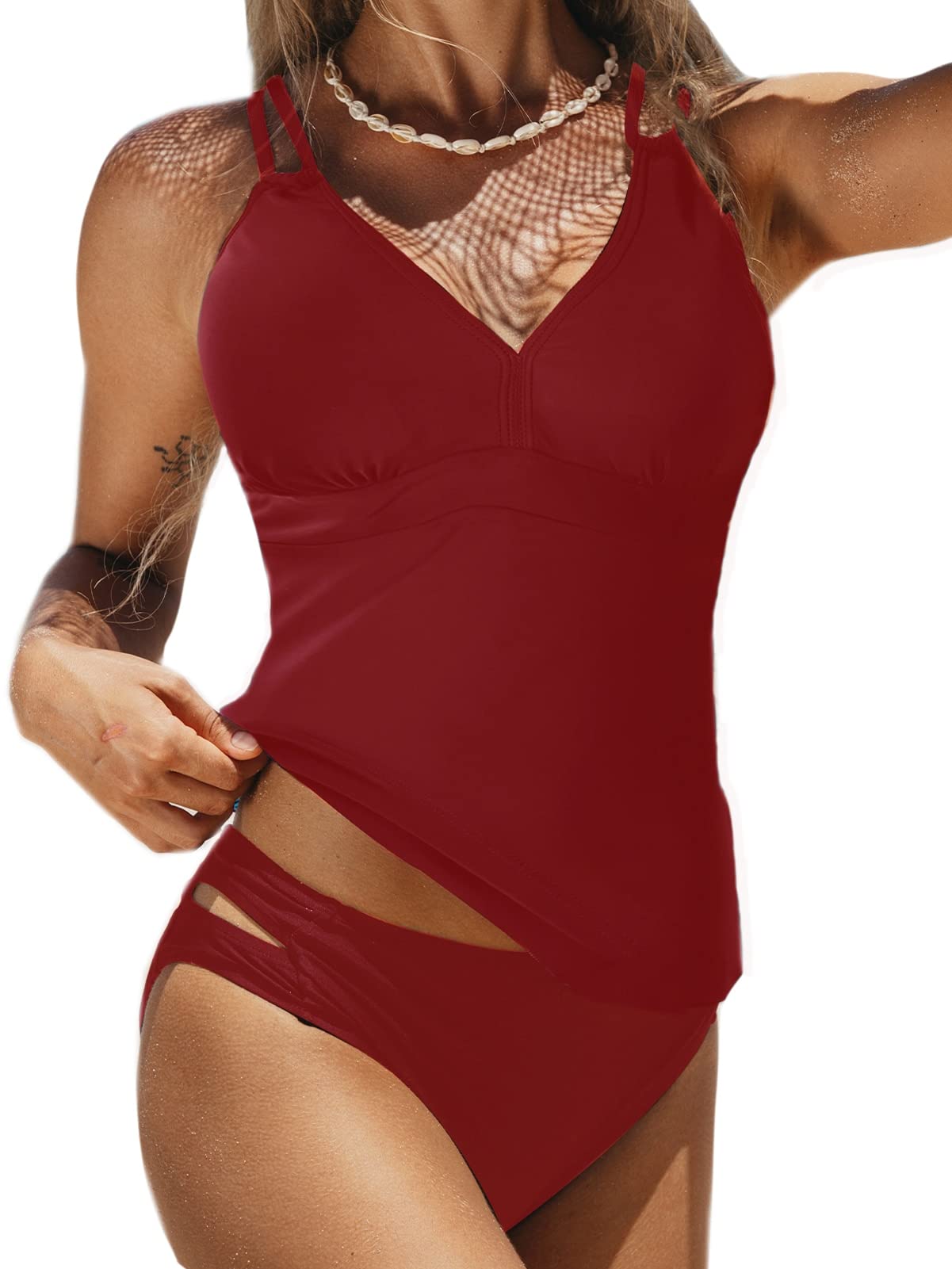 BIKINX Women's Tummy Control Tankini Swimsuits - V Neck Two Piece Bathing Suit for Plus Size - Perfect for Beach Vacations & Pool Parties