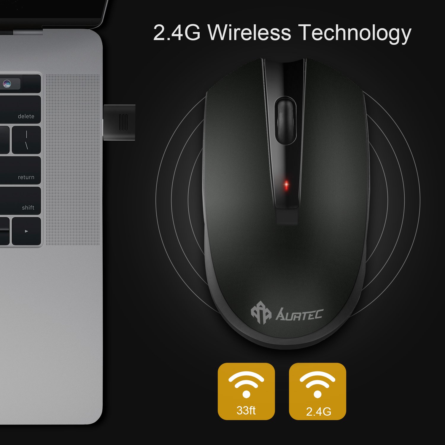 AURTEC 2.4GHz USB-C Wireless Mouse for Laptop, PC, MacBook - Ergonomic Type C Wireless Mouse with Silent Click - Perfect for Office, Home, and Travel Use