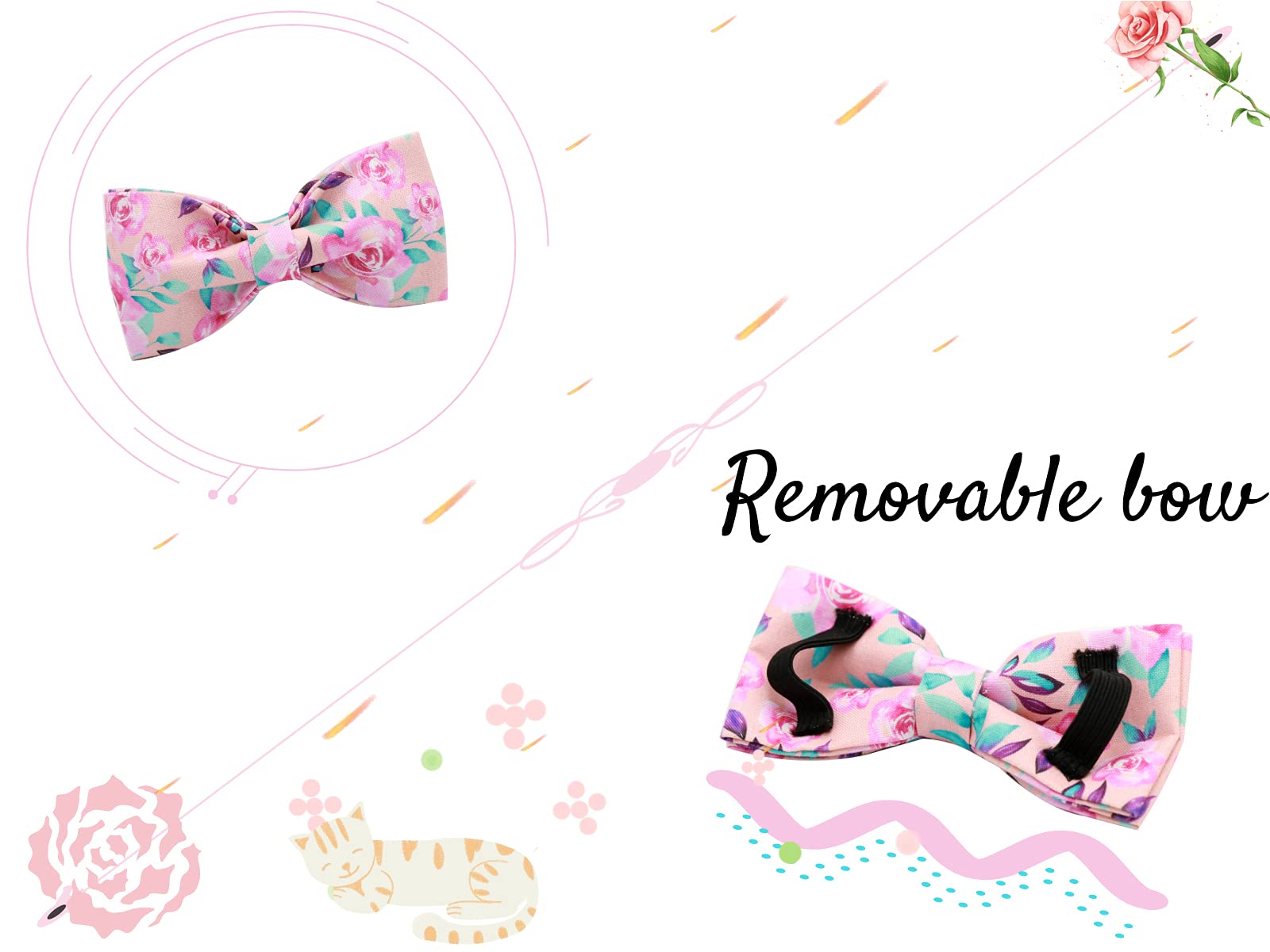 Floral Rose Print Adjustable Dog Collar with Bow Tie - Soft Pet Collar for Small, Medium & Large Dogs - Perfect for Daily Walks, Special Occasions & Photo Shoots