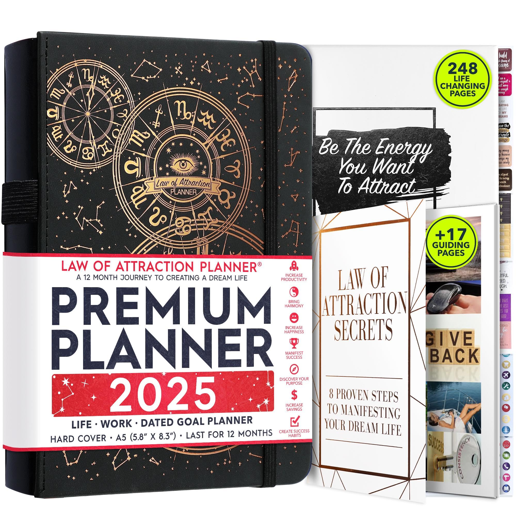 Law of Attraction Planner 2025 - Hourly Weekly Monthly Goal Setting Organizer | 12-Month Productivity Journal with Gratitude Tracker, Foldable Vision Board & Stickers | Perfect for Manifestation, Self-Improvement & Daily Planning