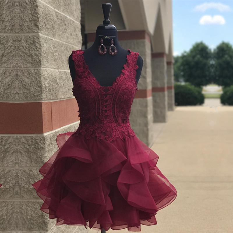 Elegant Lace Appliques Organza Ruffles Homecoming Dresses Short - Perfect for Prom, Party, and Special Occasions